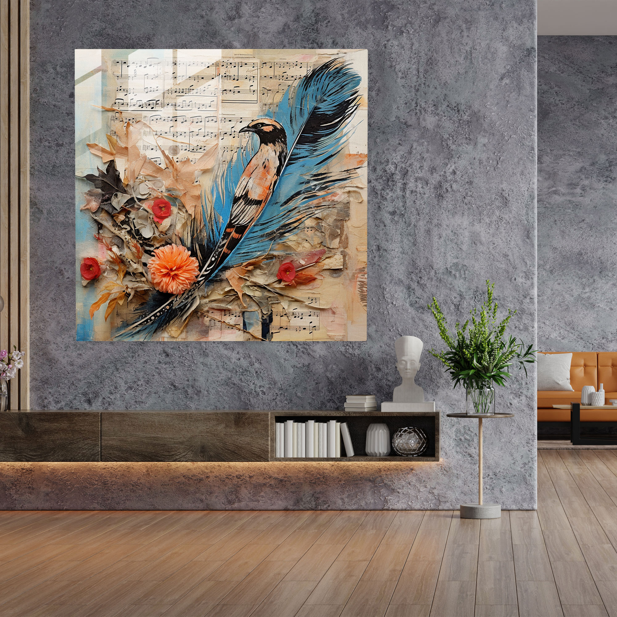 Eclectic Feathers Glass Print - Feather, Assortment Of Feathers, Glass Art, Home Decoration