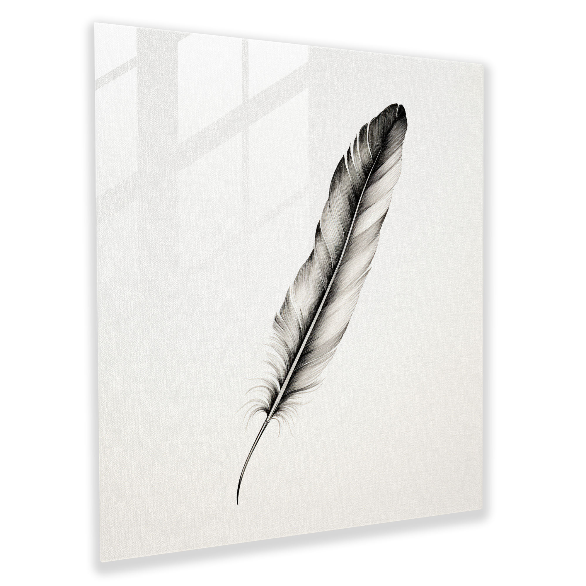 Simplicity Feather Glass Print - Feather, Elegance, Glass Print, Minimalist Drawing