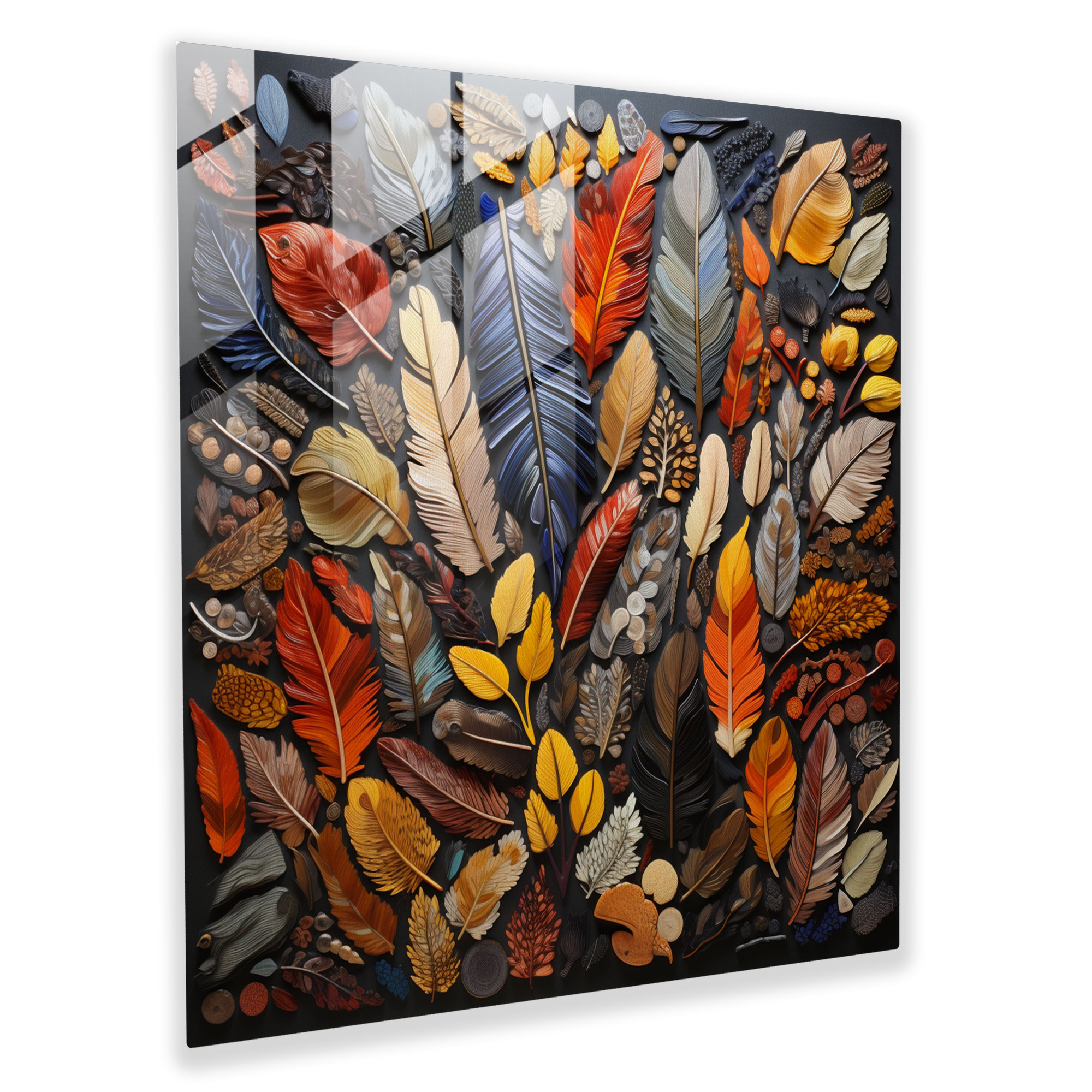 Feather Mosaic Glass Print - Feather, Feather, Collage Art, Glass Print