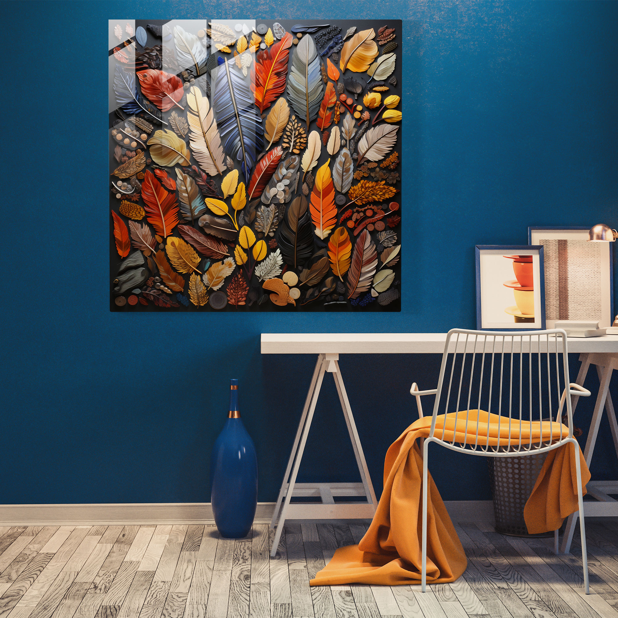 Feather Mosaic Glass Print - Feather, Feather, Collage Art, Glass Print