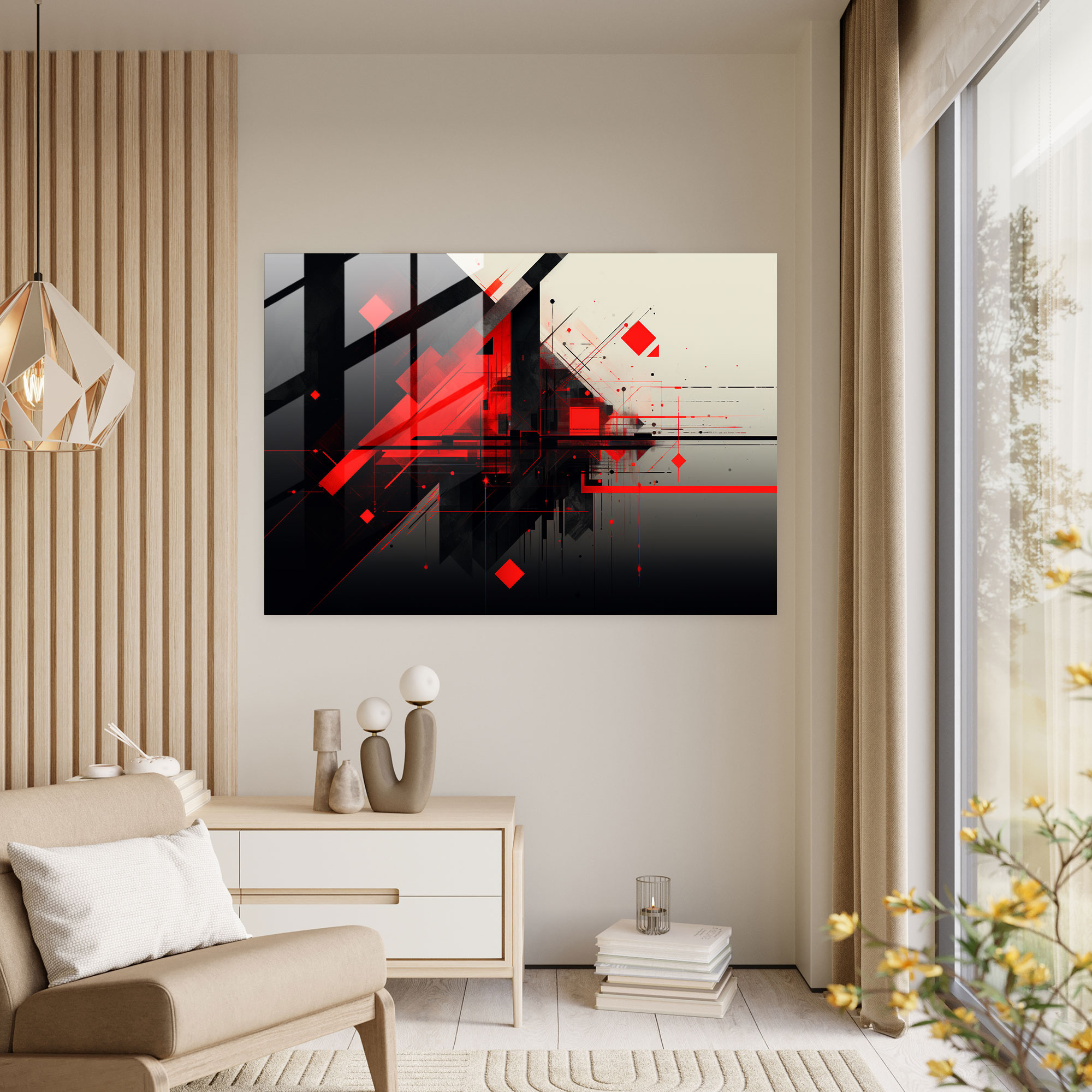 Ferrari Glass Print - Abstract Red And Black Geometric Shapes - Ferrari, Ferrari, Abstract Art, Geometric Shapes
