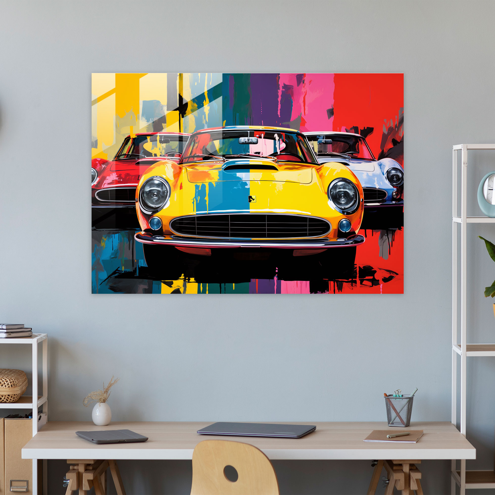 Ferrari Cam Tablo Sanatı - Farklı Modellerin Pop Art Kolajı - Duvar Dekorasyonu Cam Sanatı