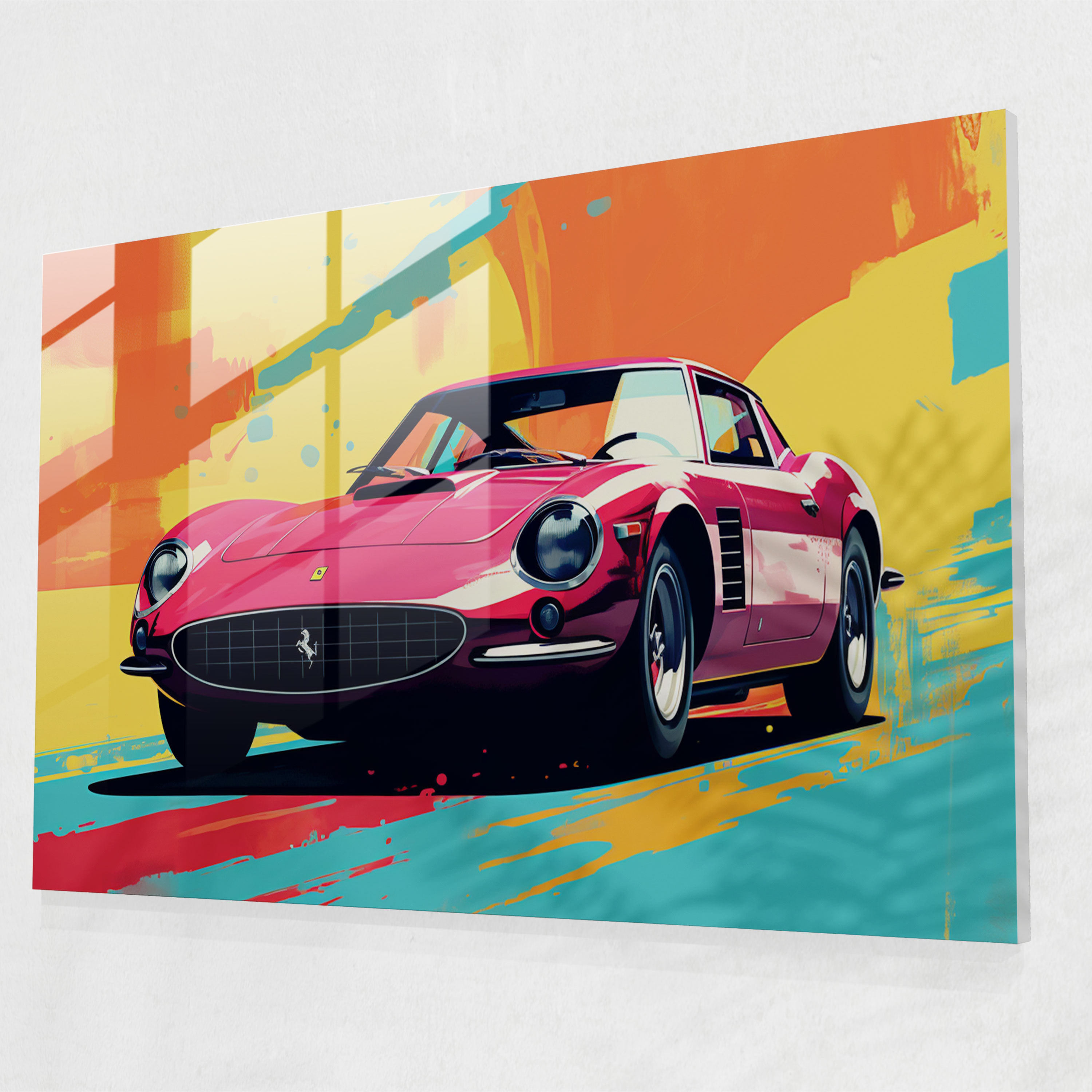 Ferrari Glass Print - Pop Art Classic - Ferrari, Glass Print, Glass Art, Bold Colors