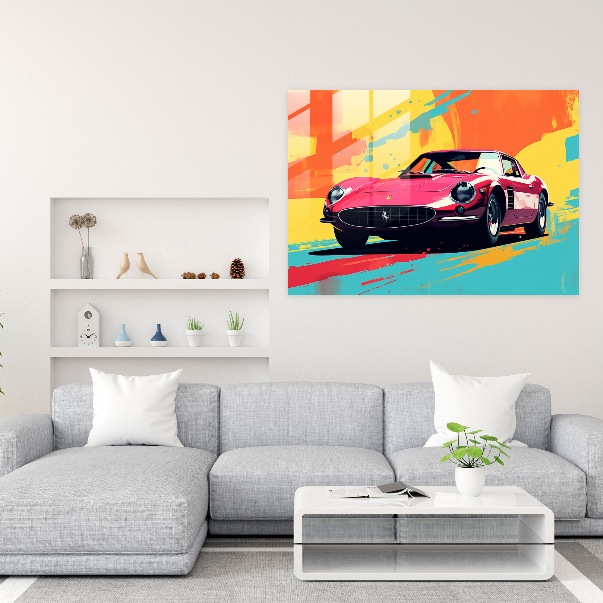 Ferrari Glass Print - Pop Art Classic - Ferrari, Glass Print, Glass Art, Bold Colors
