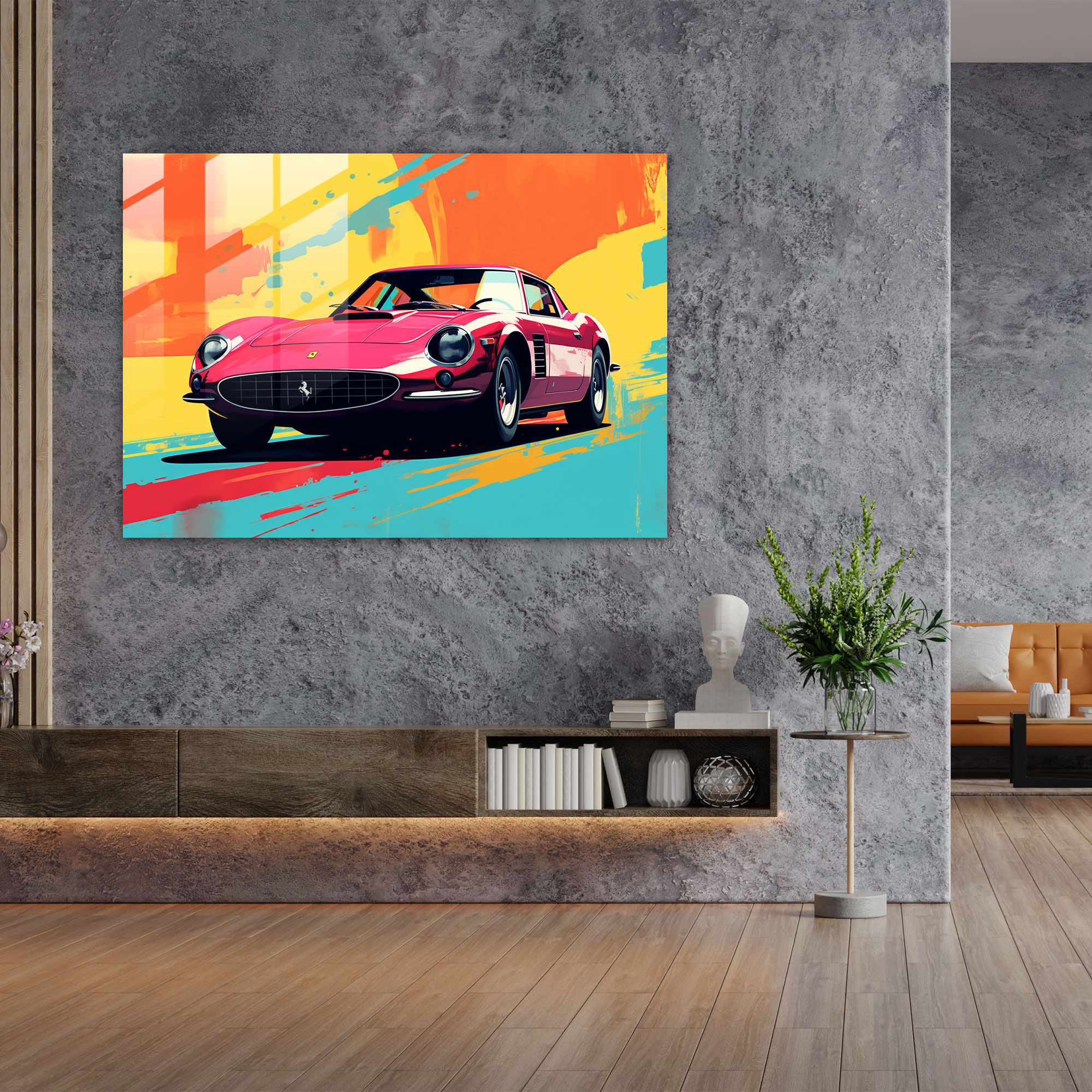 Ferrari Glass Print - Pop Art Classic - Ferrari, Glass Print, Glass Art, Bold Colors