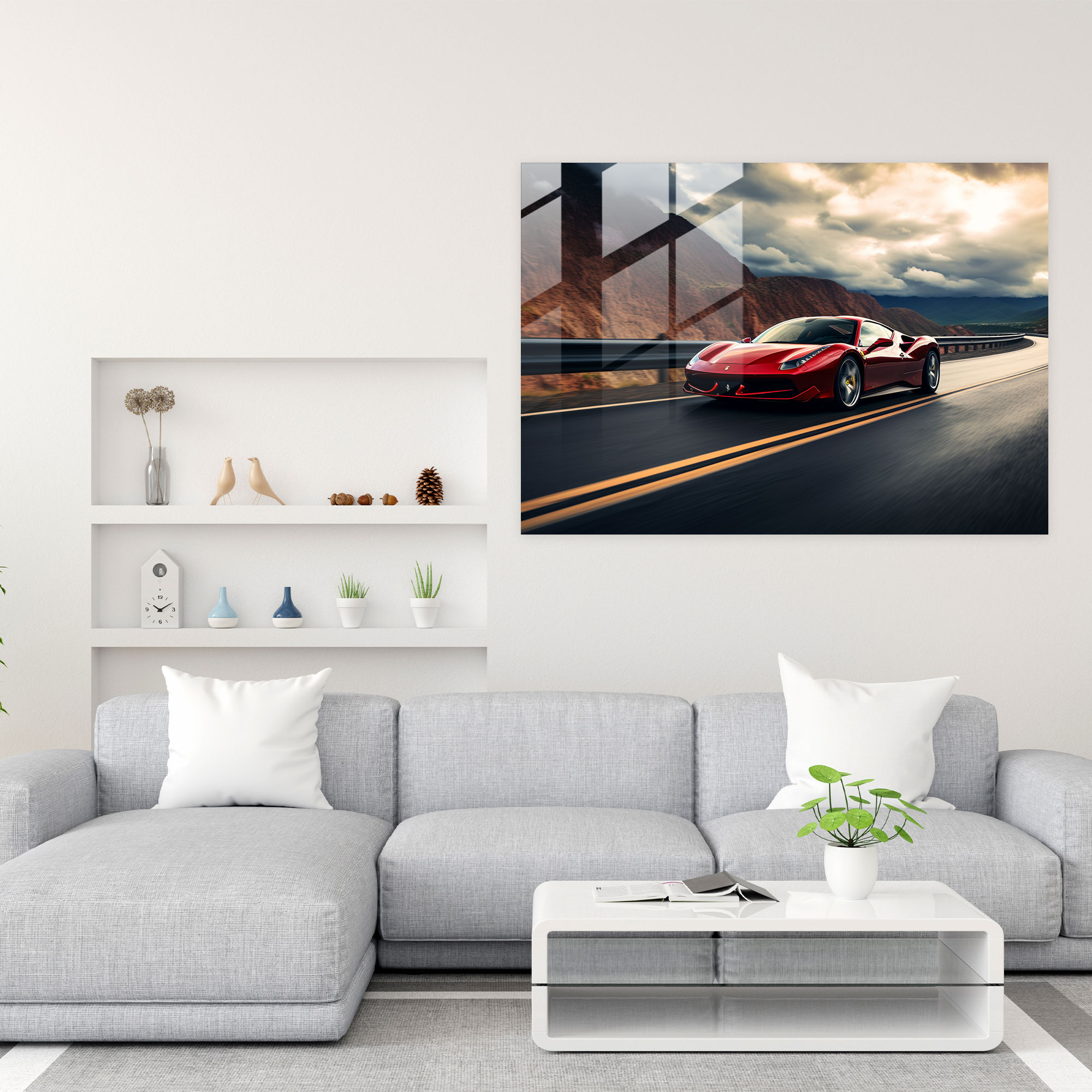 Ferrari Glass Print - Road Reflections - Ferrari, Glass Print, Fine Art Photograph, Freedom