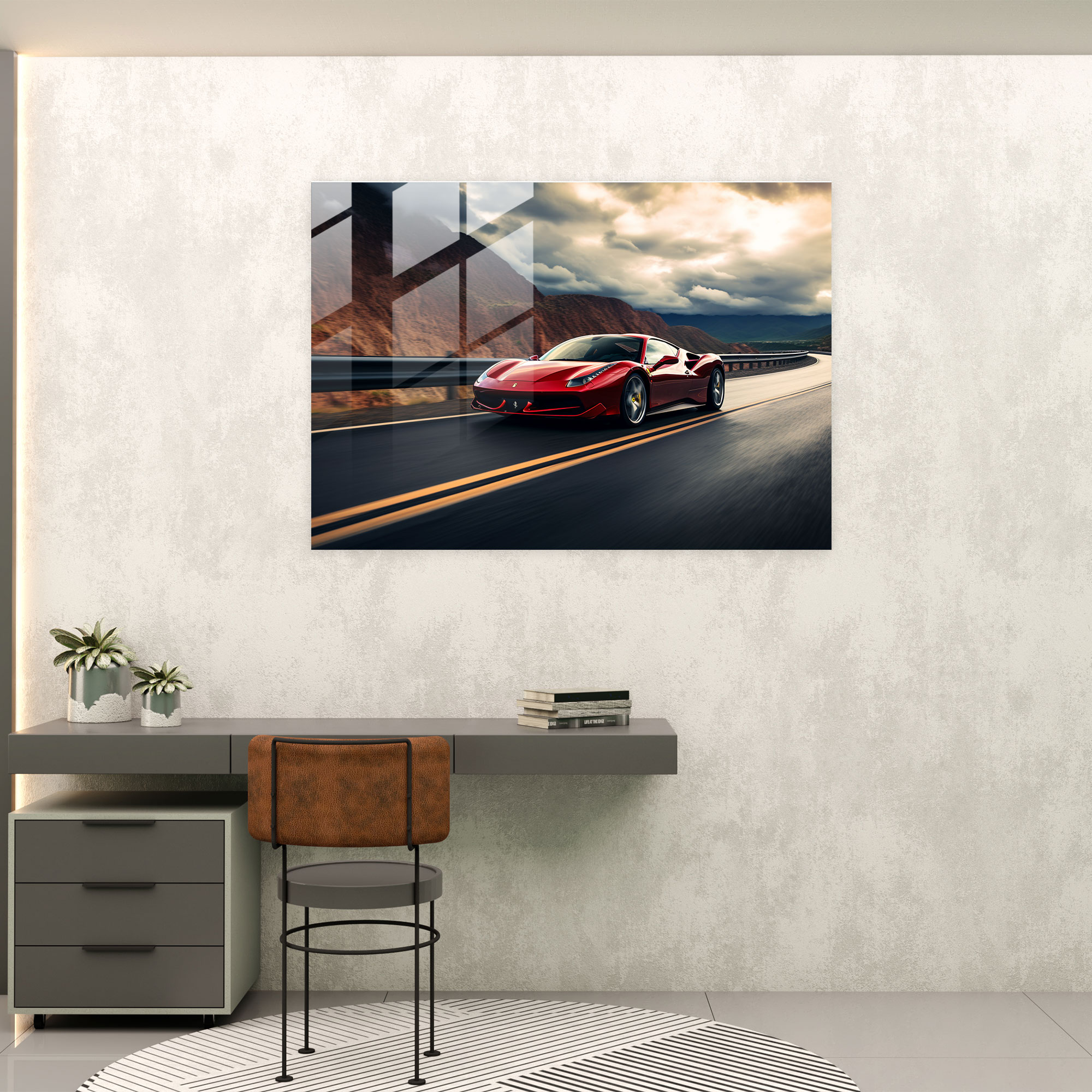 Ferrari Glass Print - Road Reflections - Ferrari, Glass Print, Fine Art Photograph, Freedom