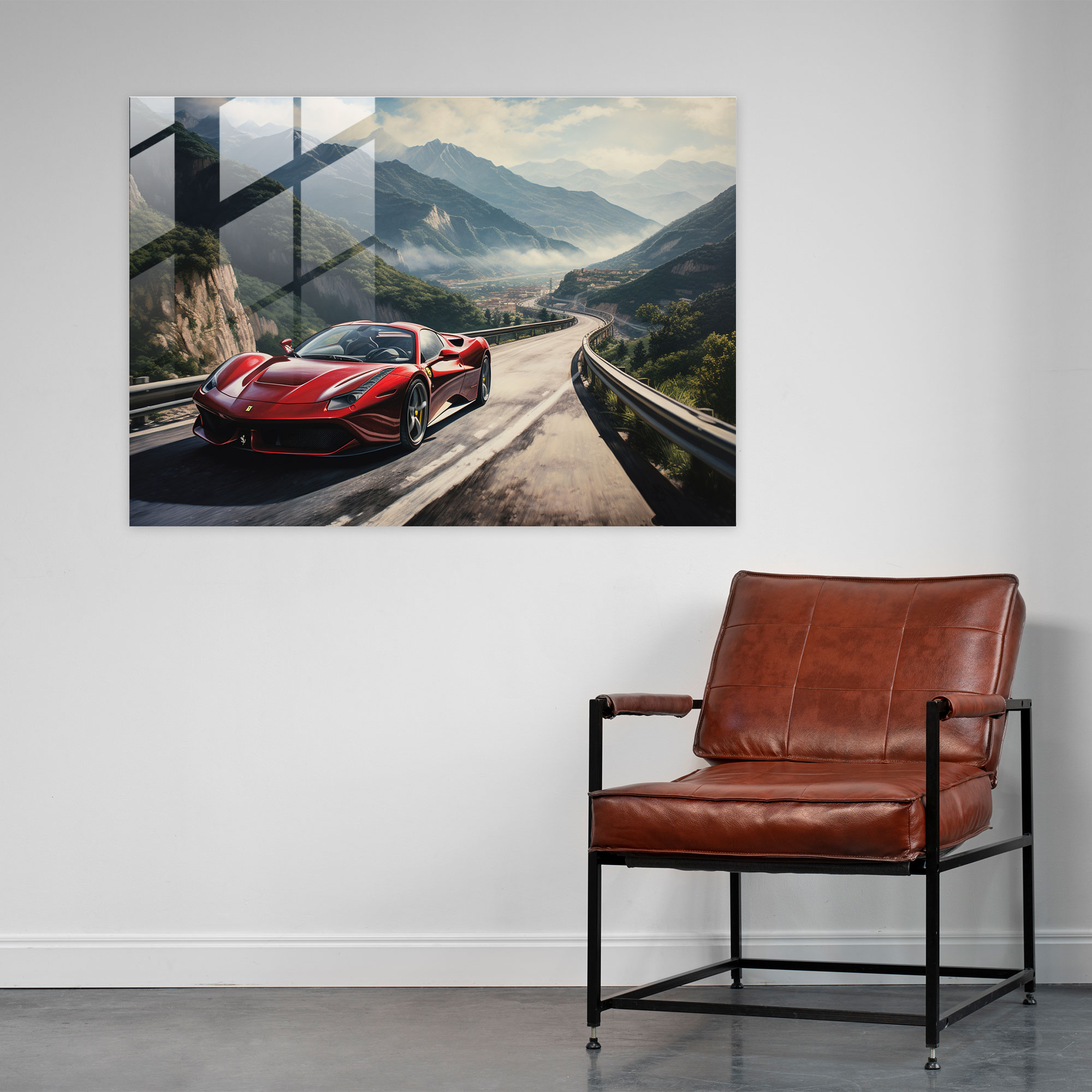 Ferrari Cam Tablo - Dağ Manzarası - Ev Dekorasyonu Cam Duvar Sanatı Duvar Dekorasyonu