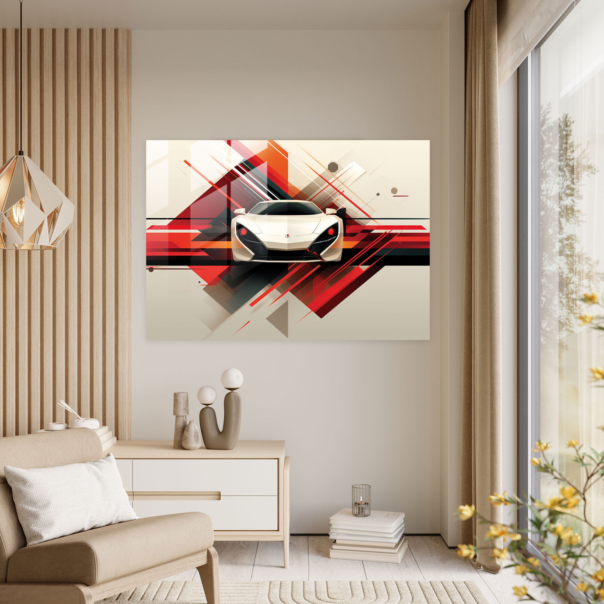 Ferrari Glass Print - Geometric Velocity - Ferrari, Home Decoration, Ferrari, Sophistication