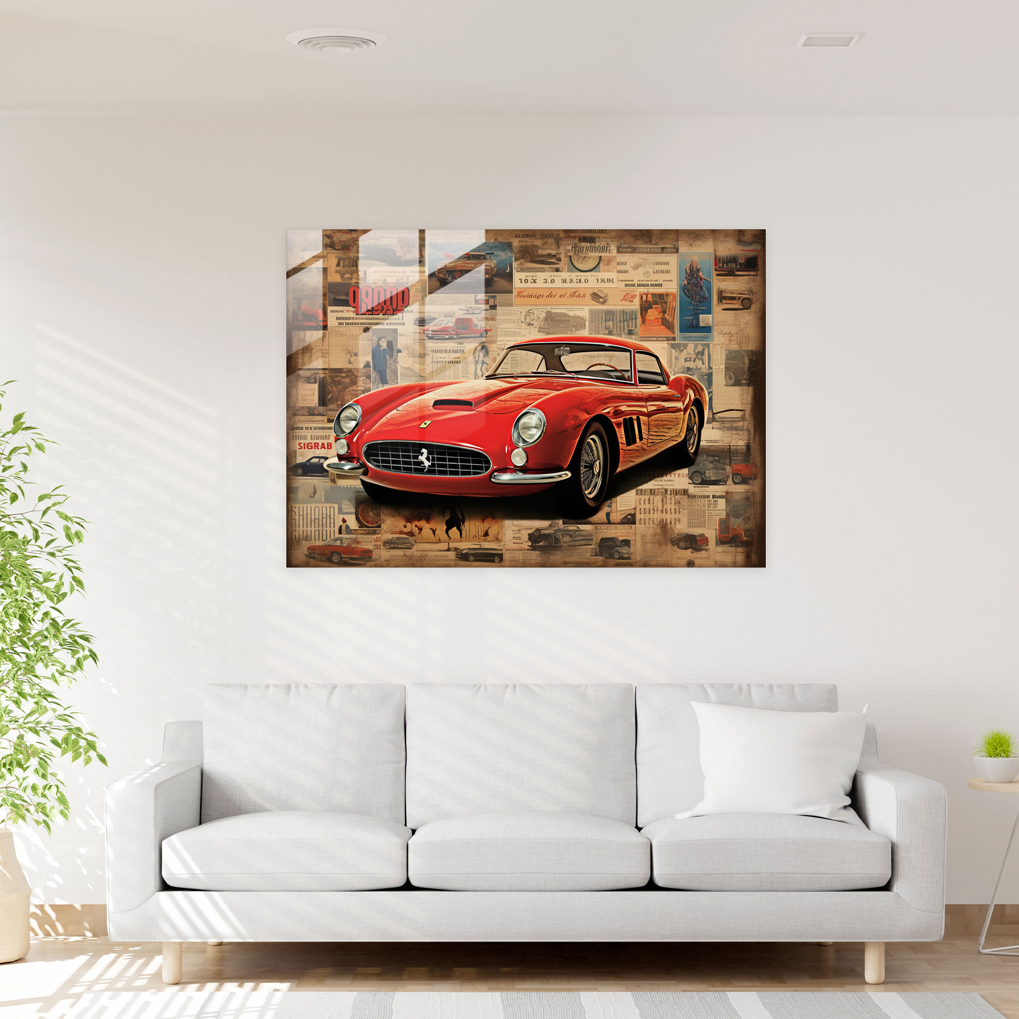 Ferrari Cam Tablo - Vintage Reklam Kampanyası - Ferrari Vintage Lüks Vintage Reklamların Kolajı