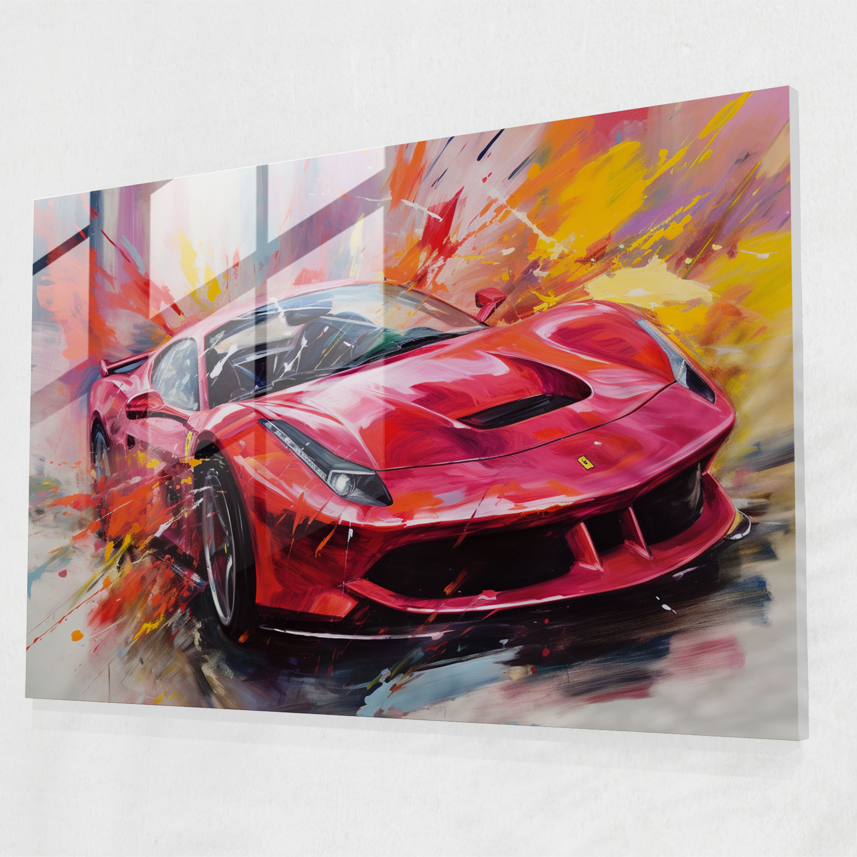 Ferrari Cam Tablo Sanatı - Ferrari Dinamizm Cam Baskı Canlı renkler