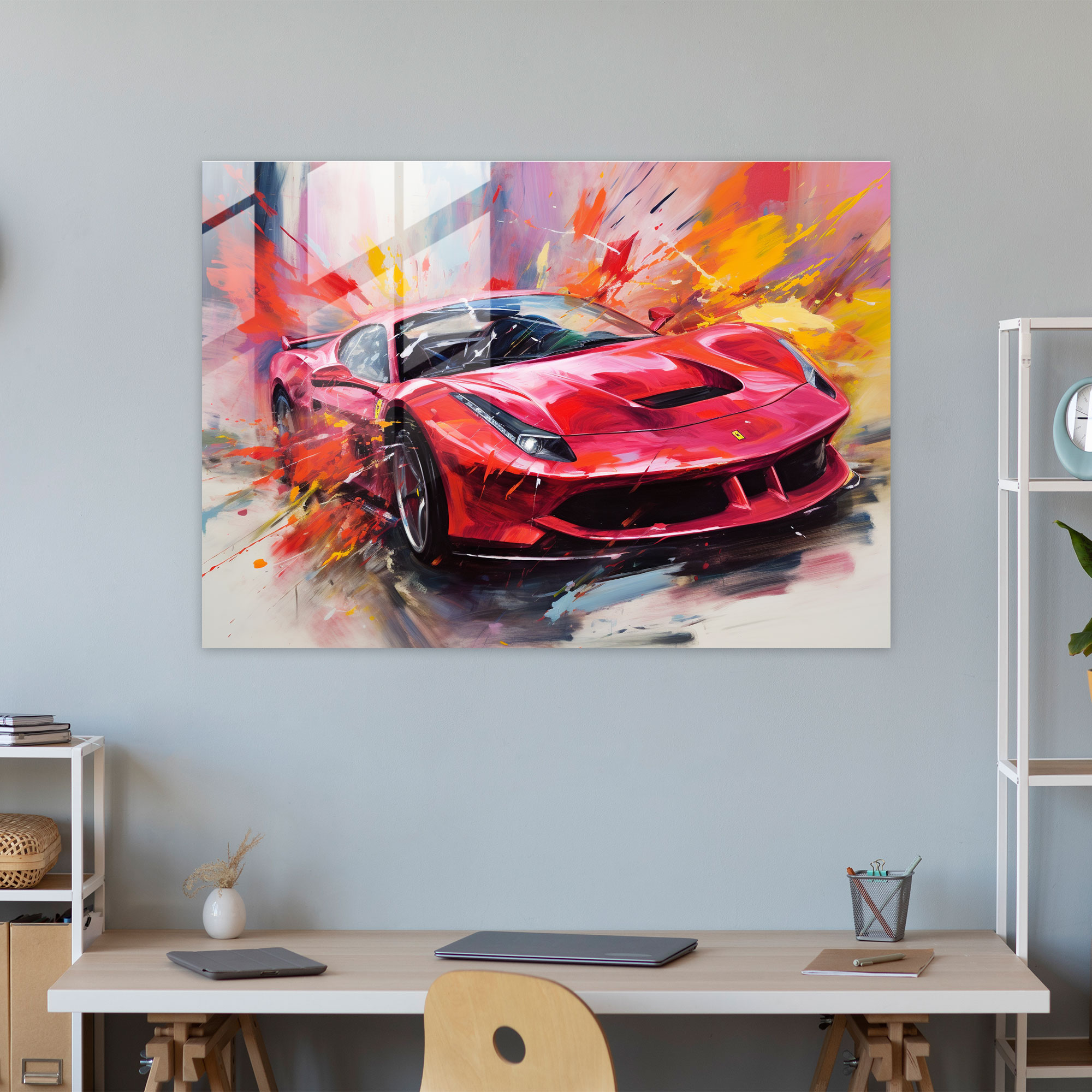 Ferrari Cam Tablo Sanatı - Ferrari Dinamizm Cam Baskı Canlı renkler