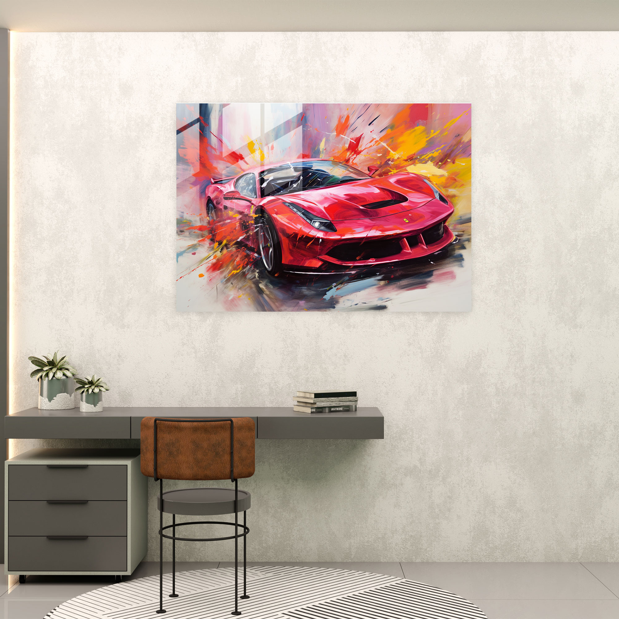 Ferrari Cam Tablo Sanatı - Ferrari Dinamizm Cam Baskı Canlı renkler
