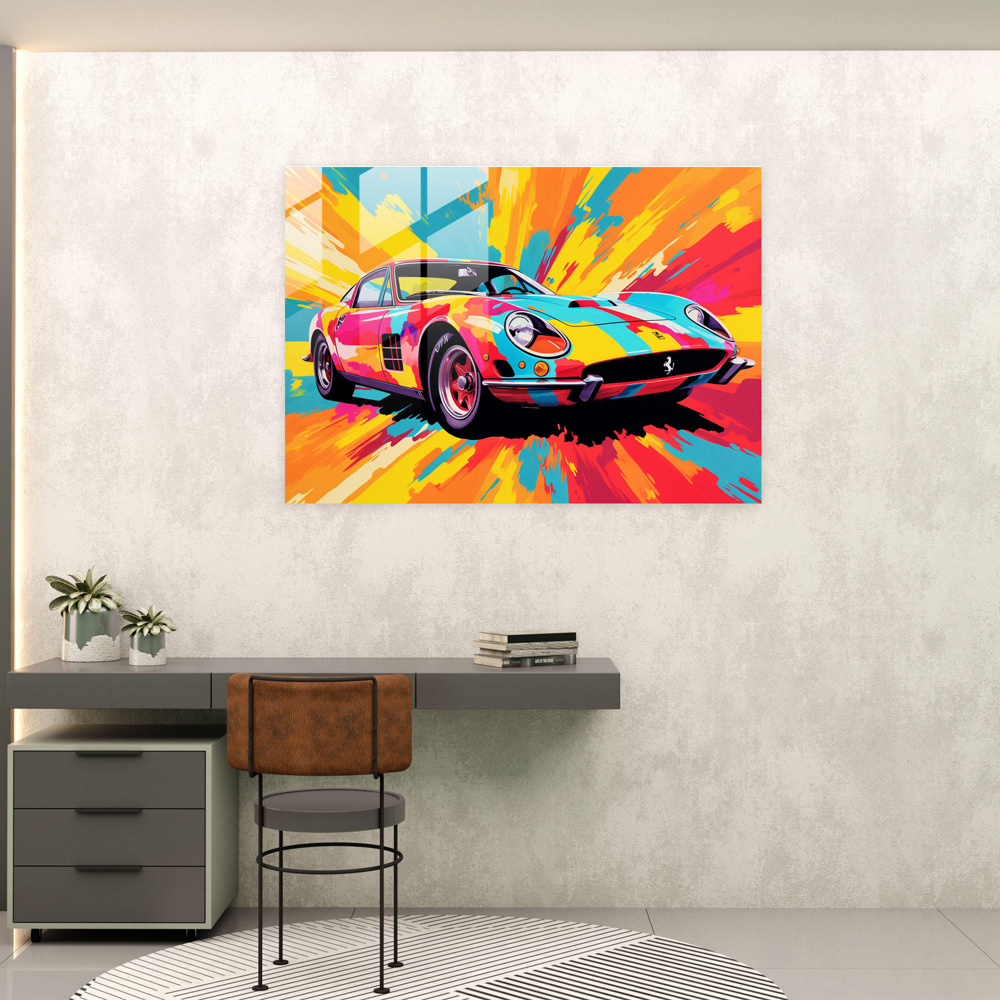 Ferrari Wall Decoration - Ferrari, Pop Art, Ferrari, Glass Print