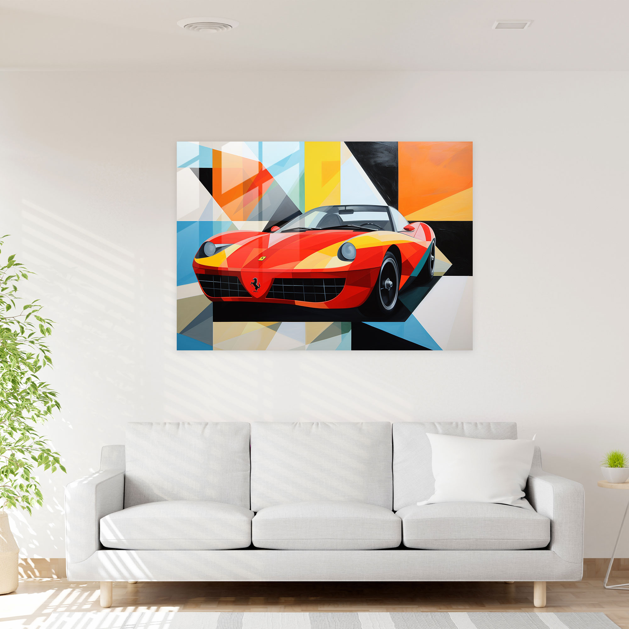 Ferrari Cam Tablo Sanatı - Geometrik Soyutlama Duvar Dekorasyonu
