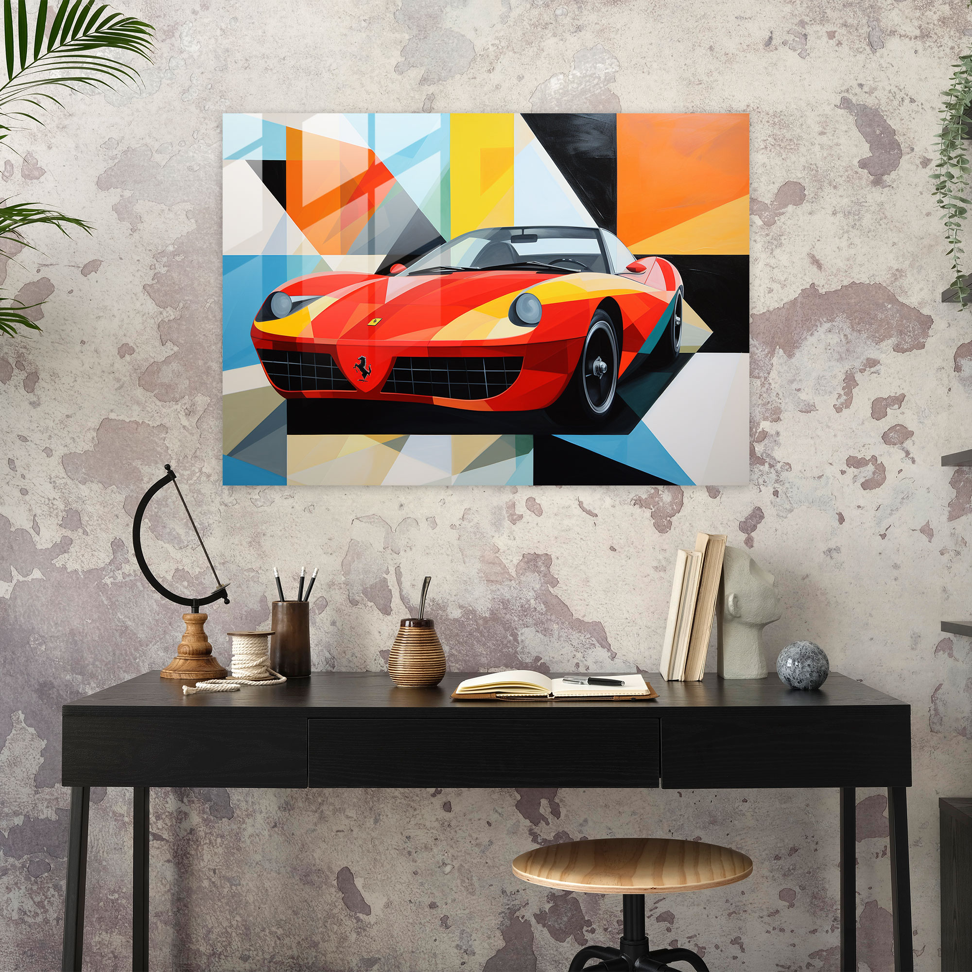 Ferrari Cam Tablo Sanatı - Geometrik Soyutlama Duvar Dekorasyonu