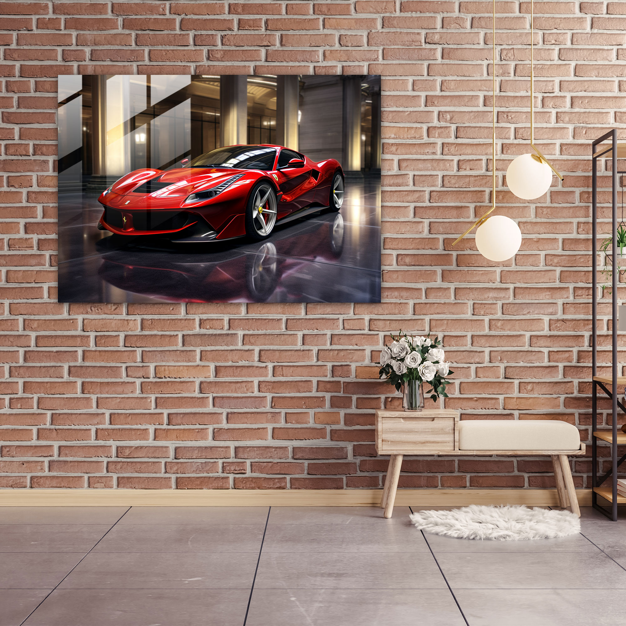 Ferrari Ev Dekorasyonu - Ferrari Cam Tablo Gerçekçi İşçilik