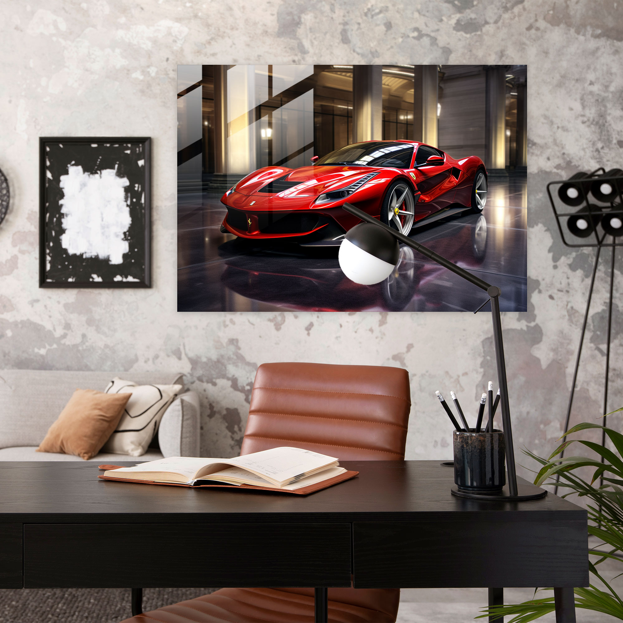 Ferrari Ev Dekorasyonu - Ferrari Cam Tablo Gerçekçi İşçilik