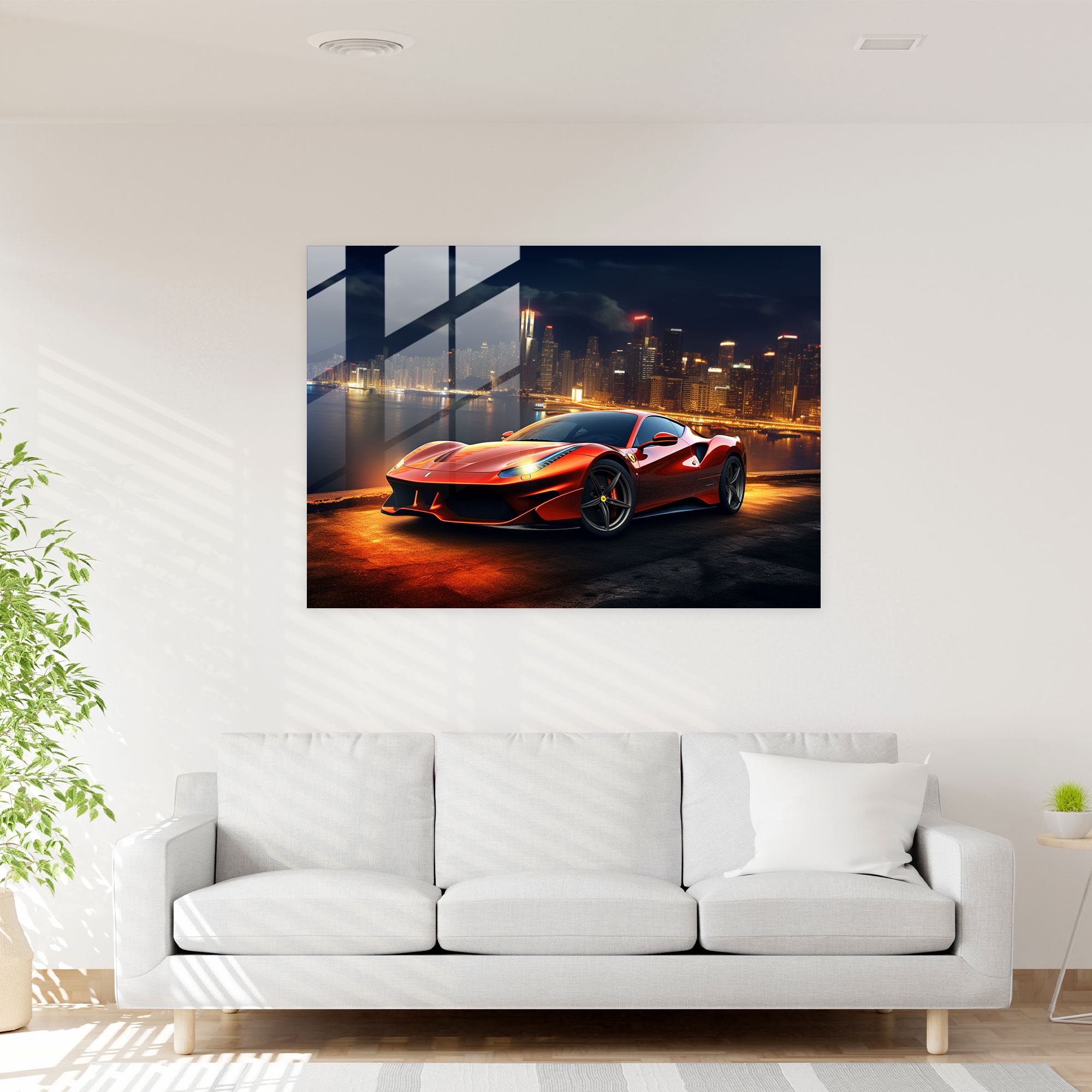 Ferrari Cityscape Glass Print - Ferrari, Elegance, Cityscape, Home Decoration