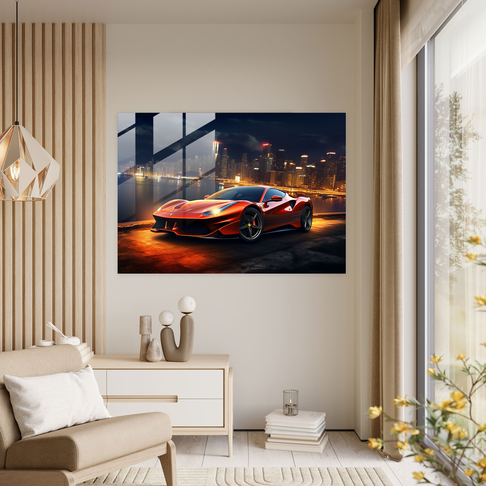 Ferrari Cityscape Glass Print - Ferrari, Elegance, Cityscape, Home Decoration