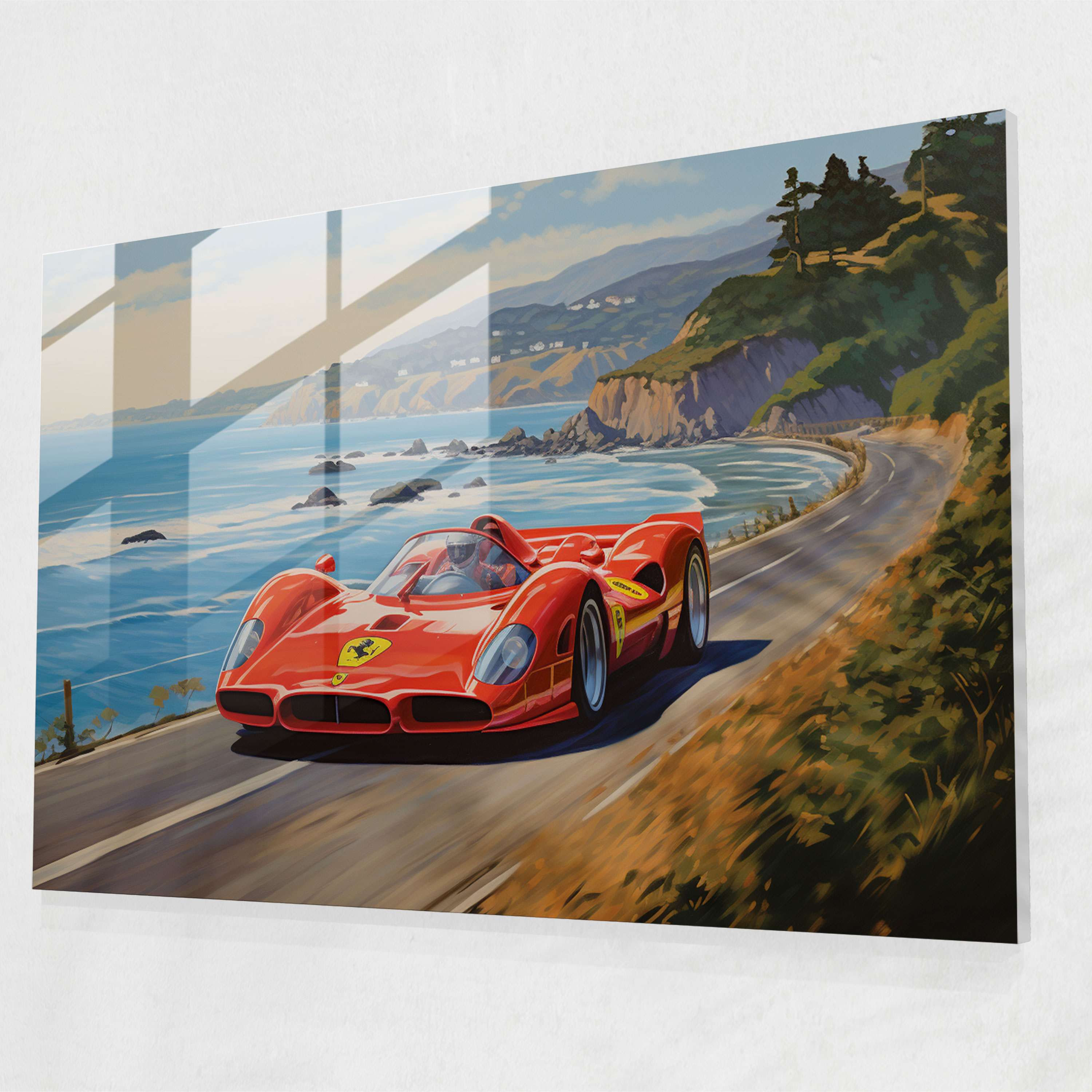 Ferrari Coastal Glass Print - Ferrari, Modern Art, Glass Art, Wall Decoration
