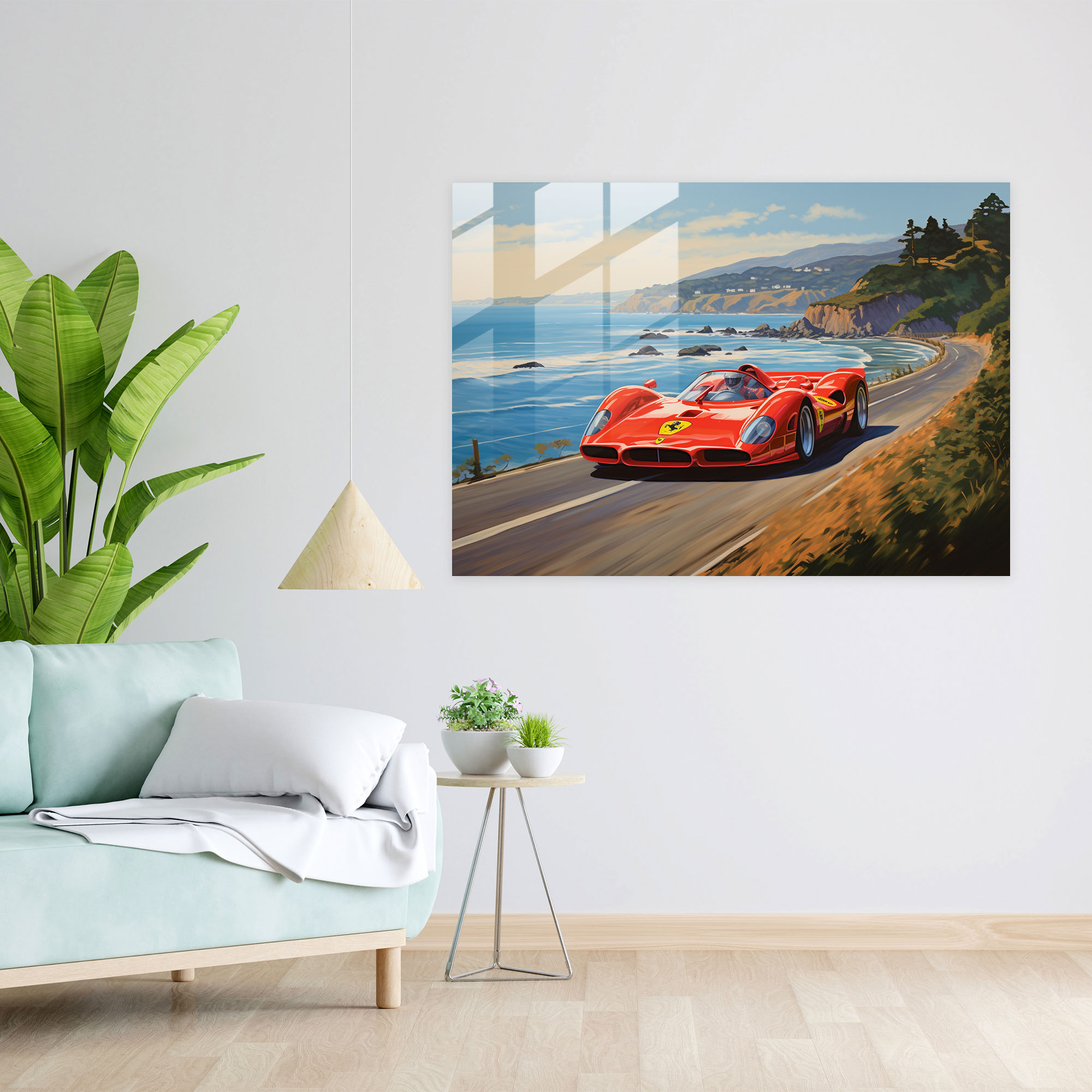 Ferrari Coastal Glass Print - Ferrari, Modern Art, Glass Art, Wall Decoration