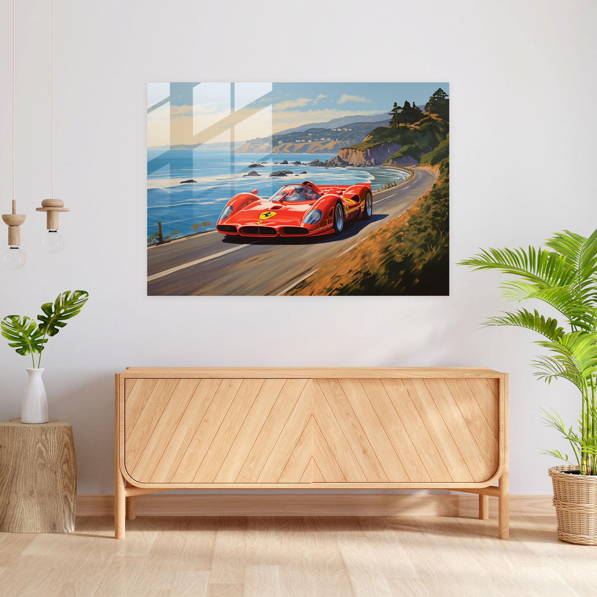 Ferrari Coastal Glass Print - Ferrari, Modern Art, Glass Art, Wall Decoration