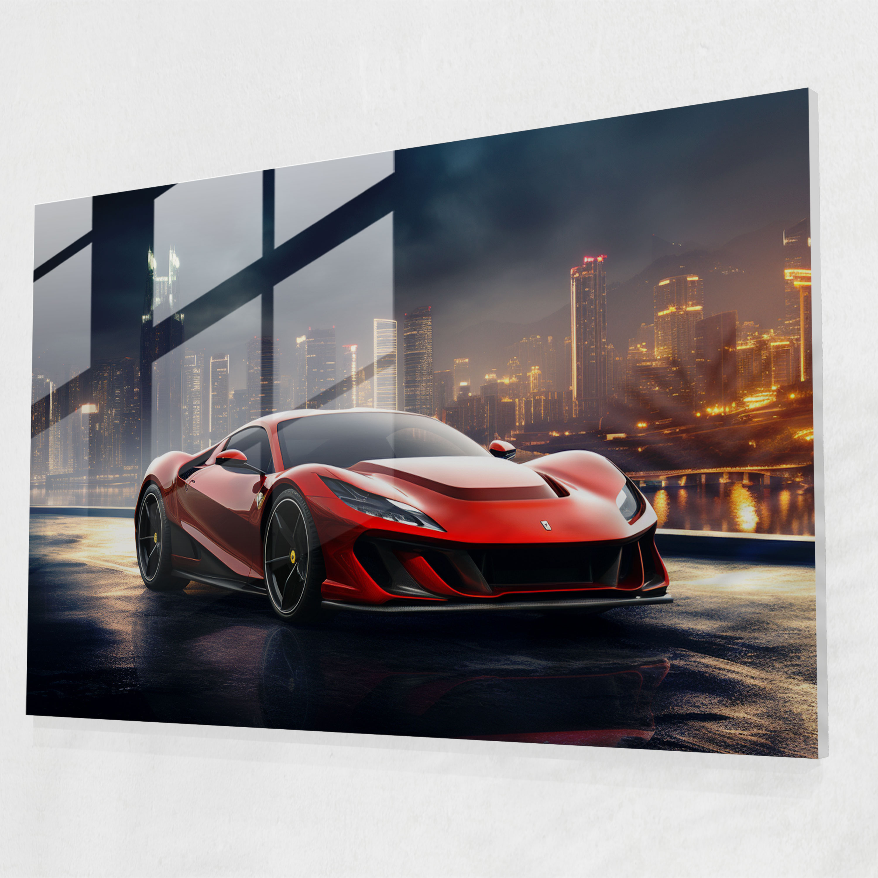 Ferrari Futuristic Glass Print - Ferrari, Modern Art, Ferrari, Glass Wall Art