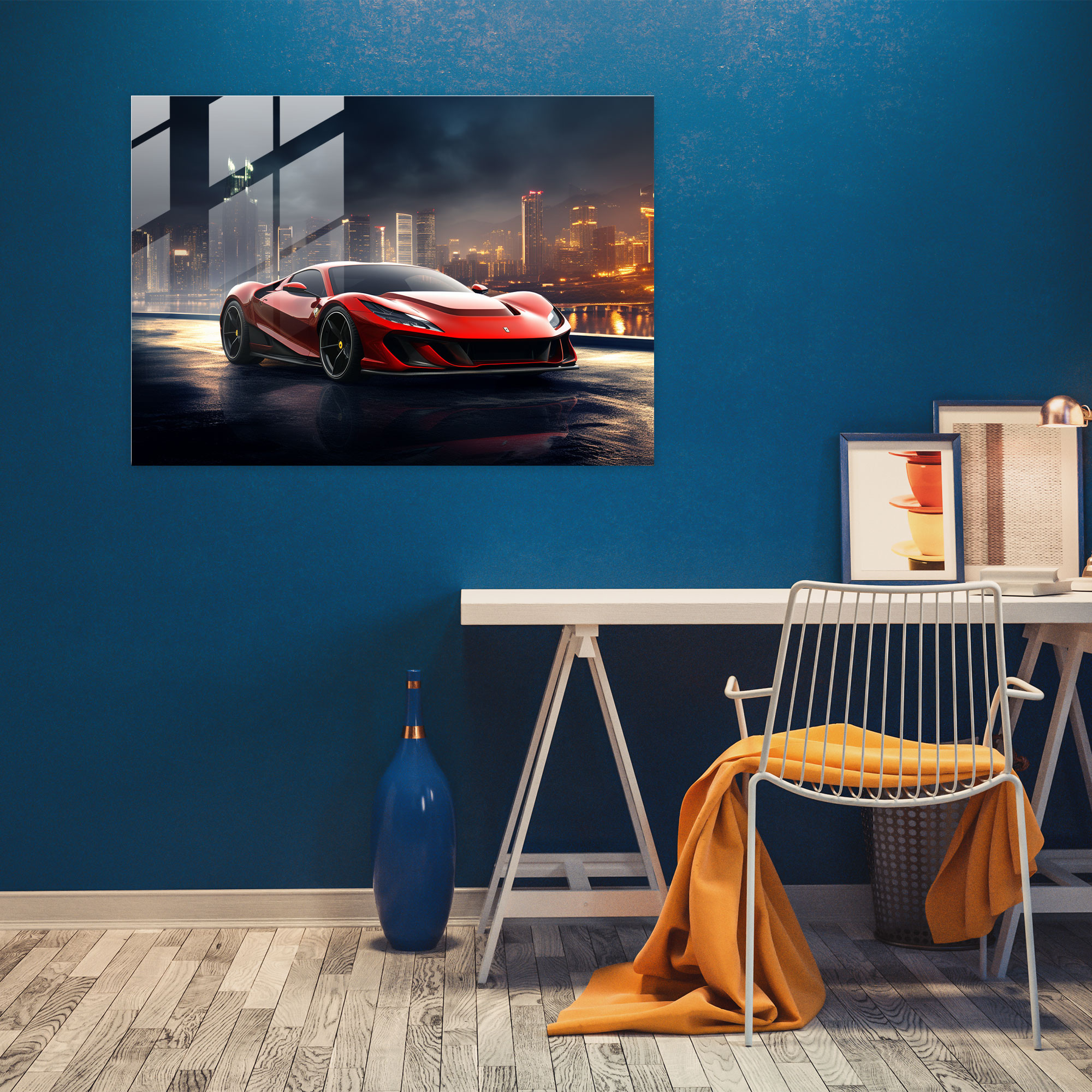 Ferrari Futuristic Glass Print - Ferrari, Modern Art, Ferrari, Glass Wall Art