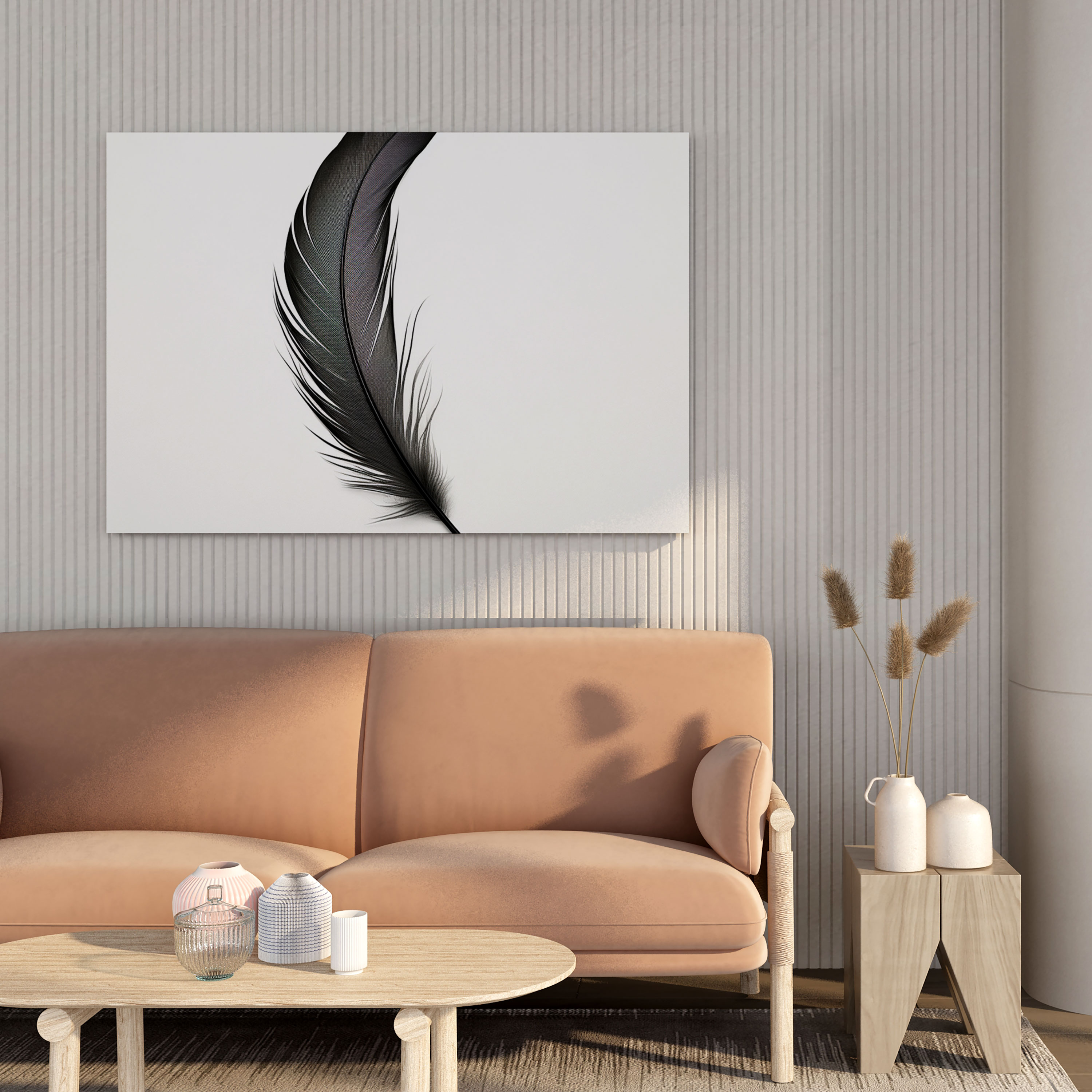 Feather Wall Art - Minimalist Black And White Illustration - Canvas Print - Feather, Minimalist Black And White Illustration, Canvas Print, Canvas