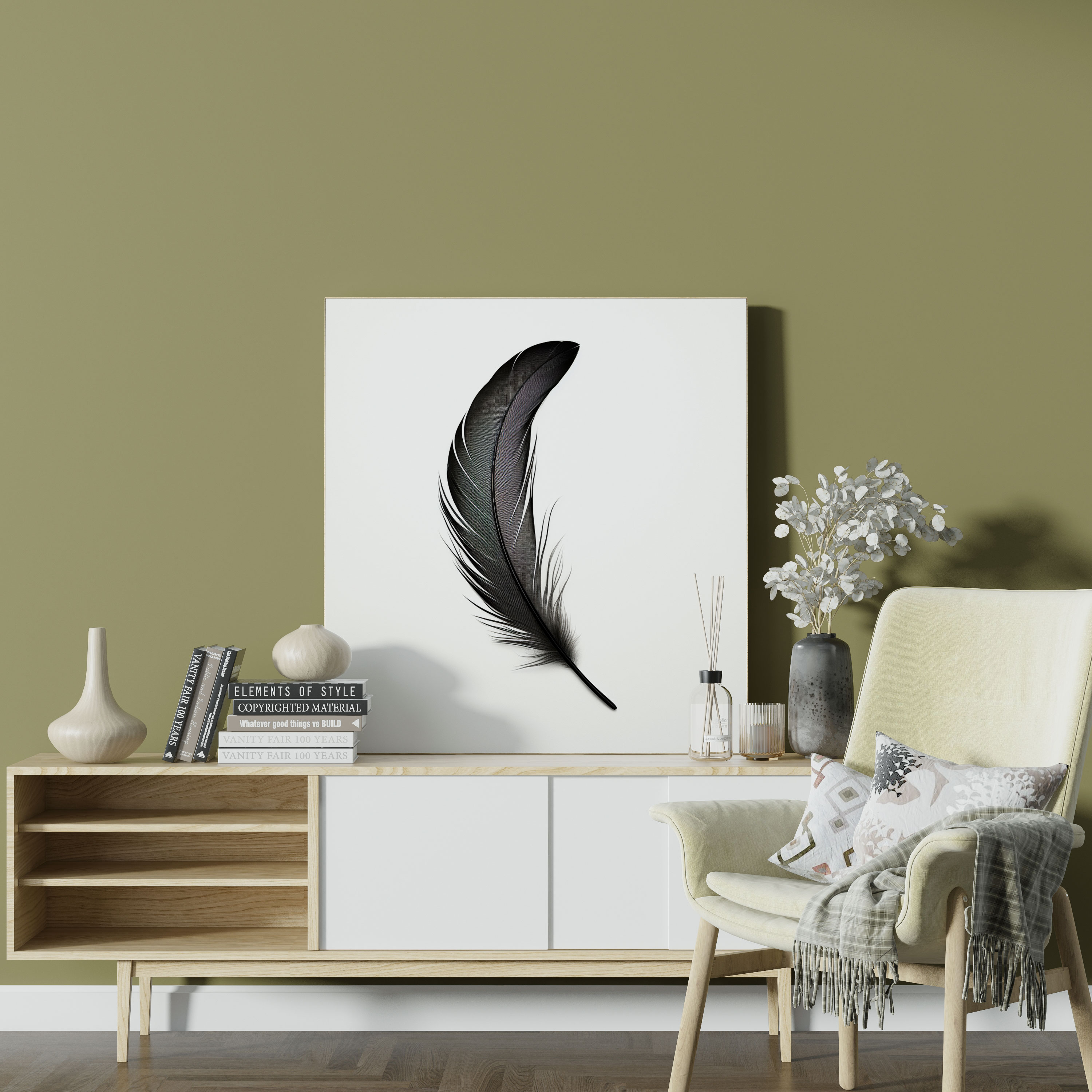 Feather Wall Art - Minimalist Black And White Illustration - Canvas Print - Feather, Minimalist Black And White Illustration, Canvas Print, Canvas
