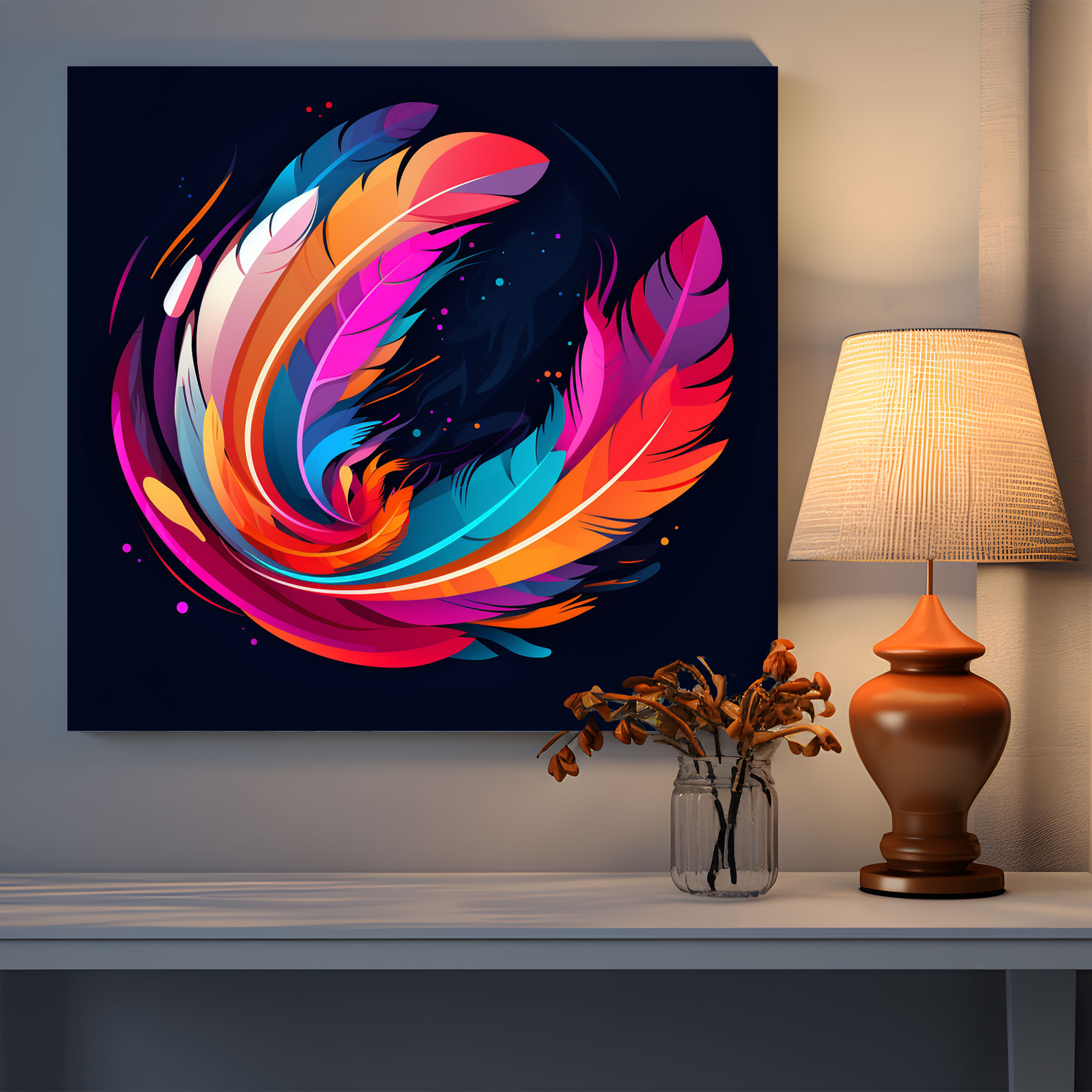 Feather Wall Decoration - Digital Vector Illustration - Canvas Print - Feather, Feather Wall Decoration, Canvas Print, Home Decoration