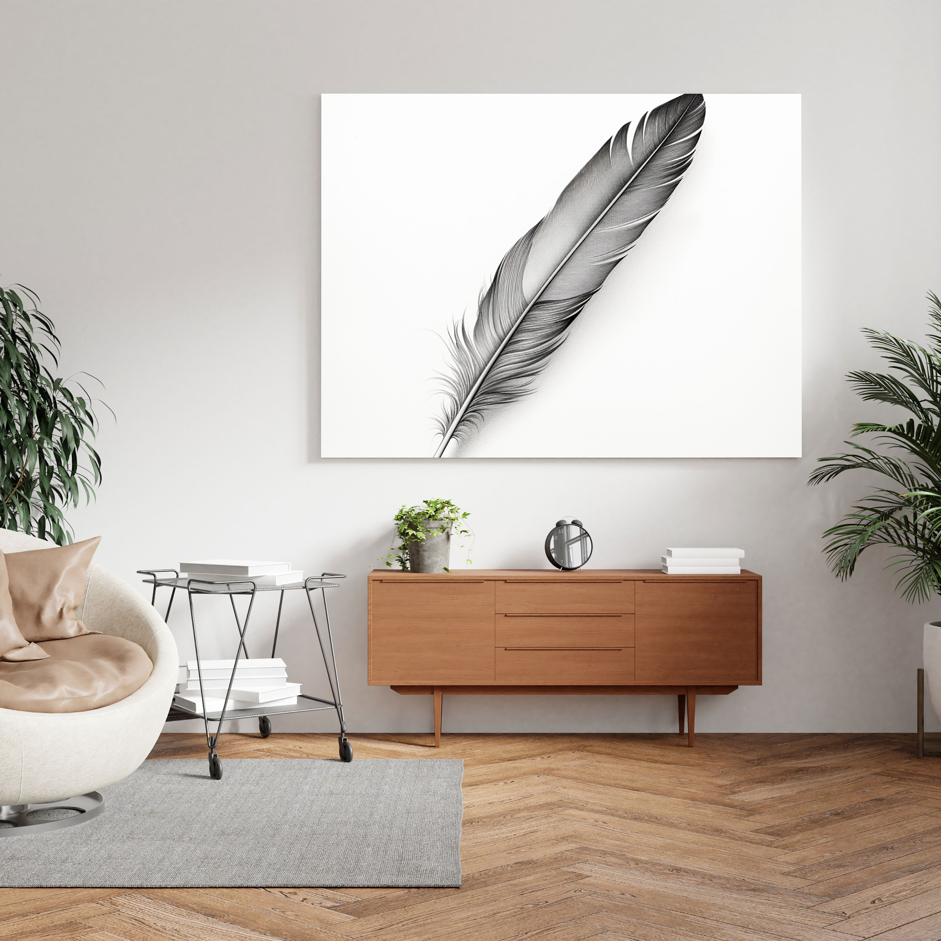 Feather Canvas Print - Realistic Pencil Drawing - Wall Art - Feather, Wall Art, Feather Canvas Print, Home Decoration
