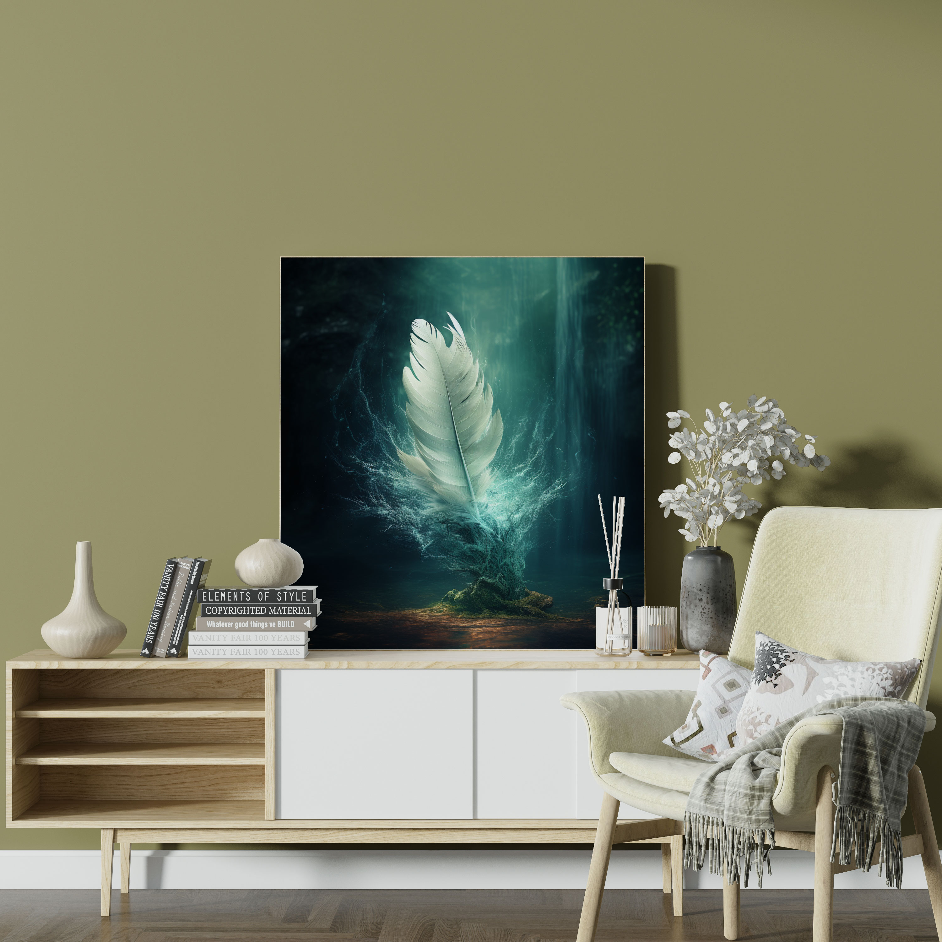 Feather Canvas Print - Surreal Digital Manipulation - Wall Art - Feather, Home Decoration, Canvas Wall Art, Surreal Digital Manipulation