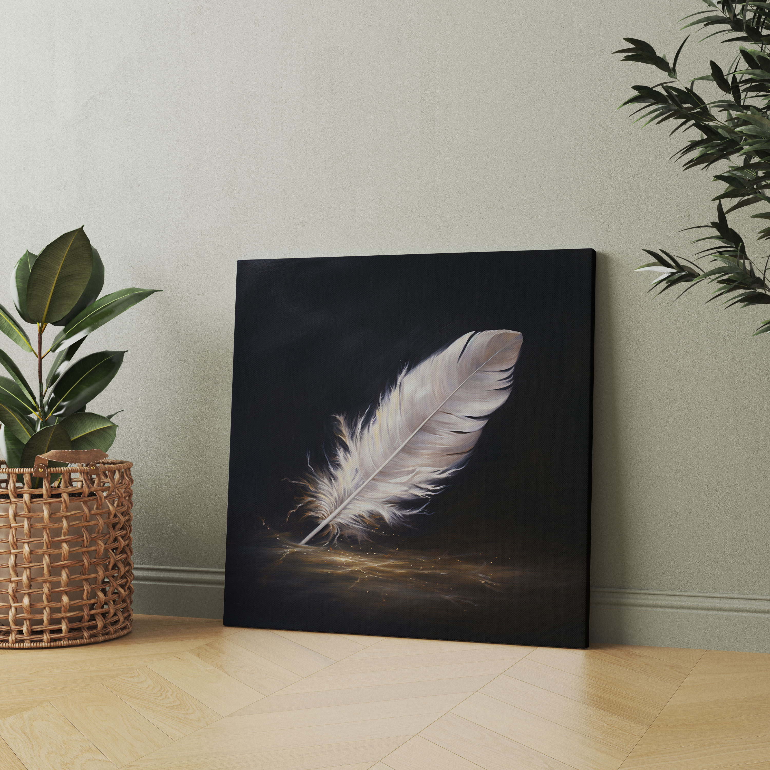 Elegant Feather Canvas Print - Feather, Oil Painting, Wall Art, Feather