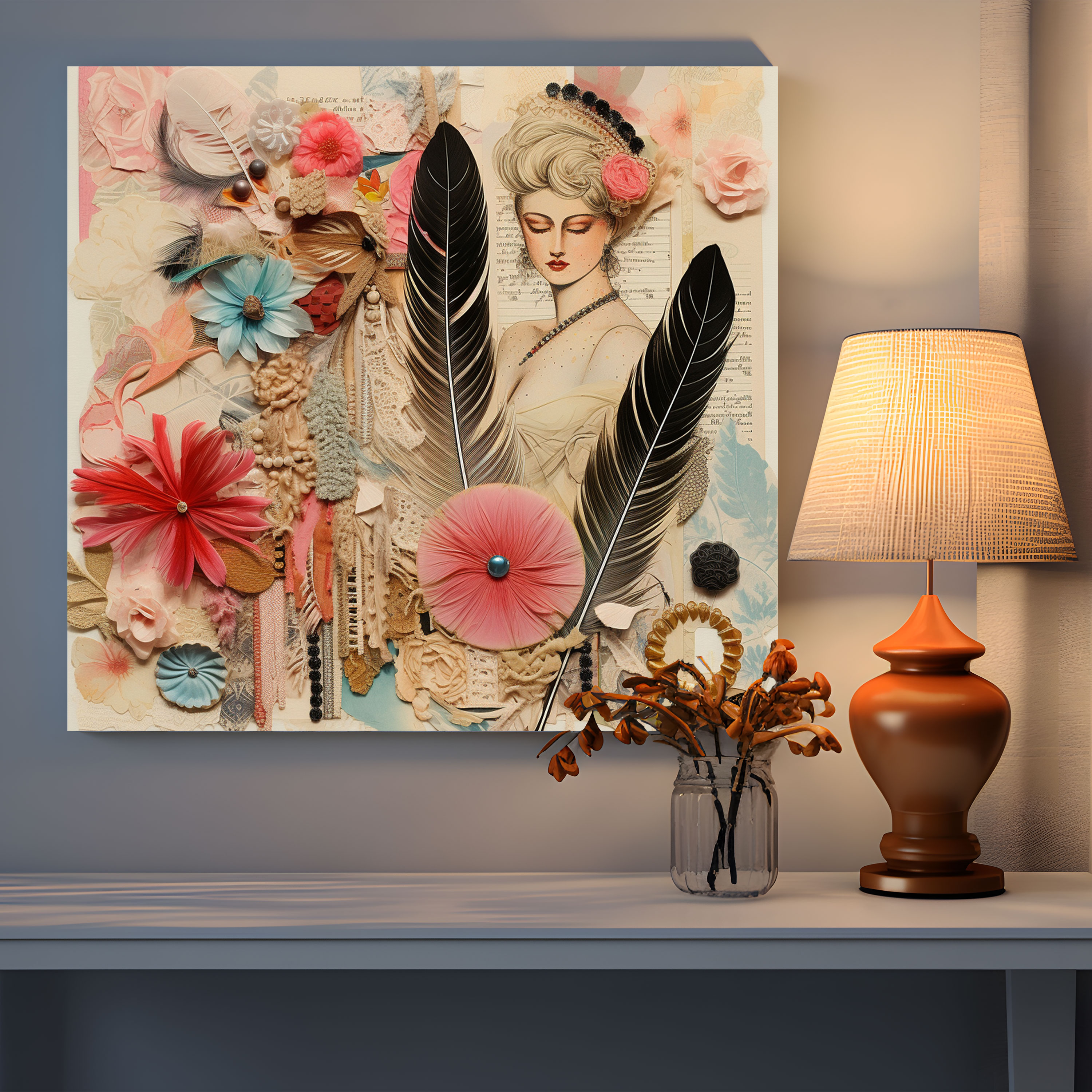 Vintage Feather Wall Decoration - Feather, Feather, Delicate, Canvas Print