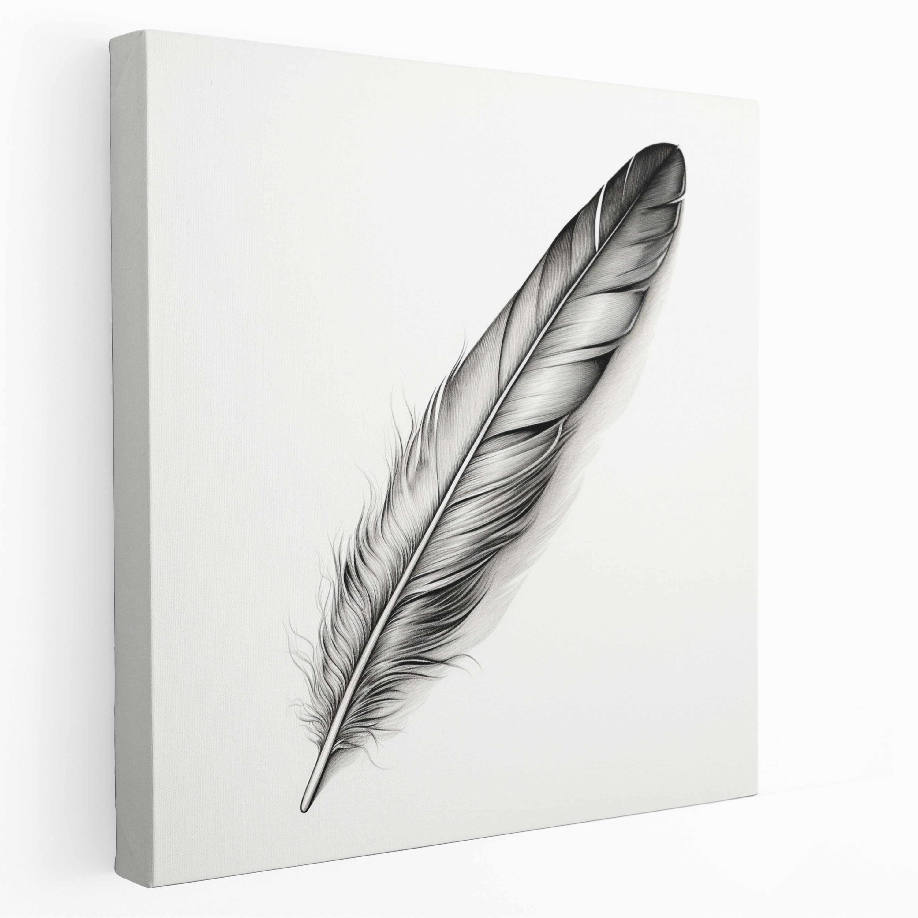 Charcoal Feather Canvas Print - Feather, Detailed Feather, Wall Decoration, Realistic Charcoal Drawing