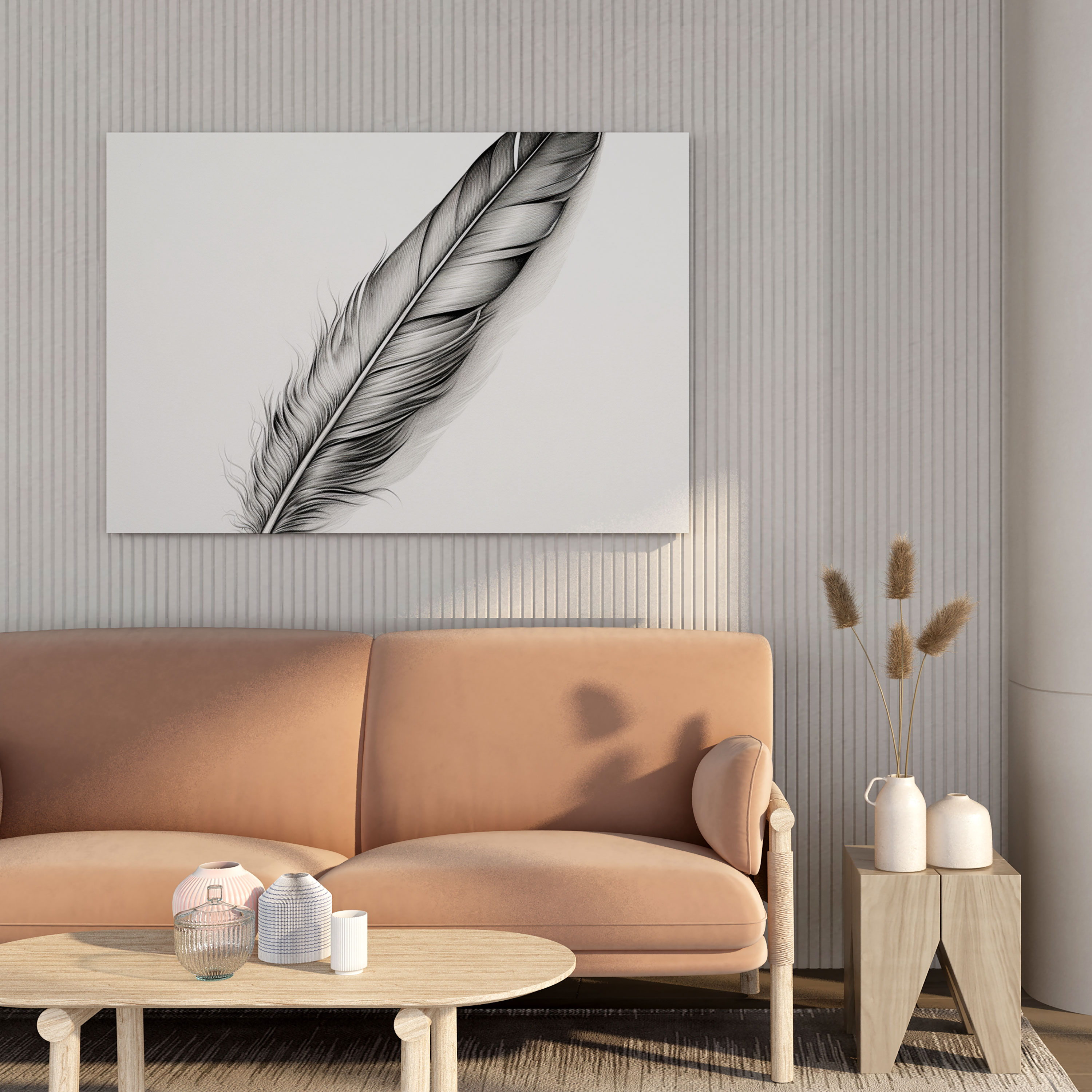 Charcoal Feather Canvas Print - Feather, Detailed Feather, Wall Decoration, Realistic Charcoal Drawing