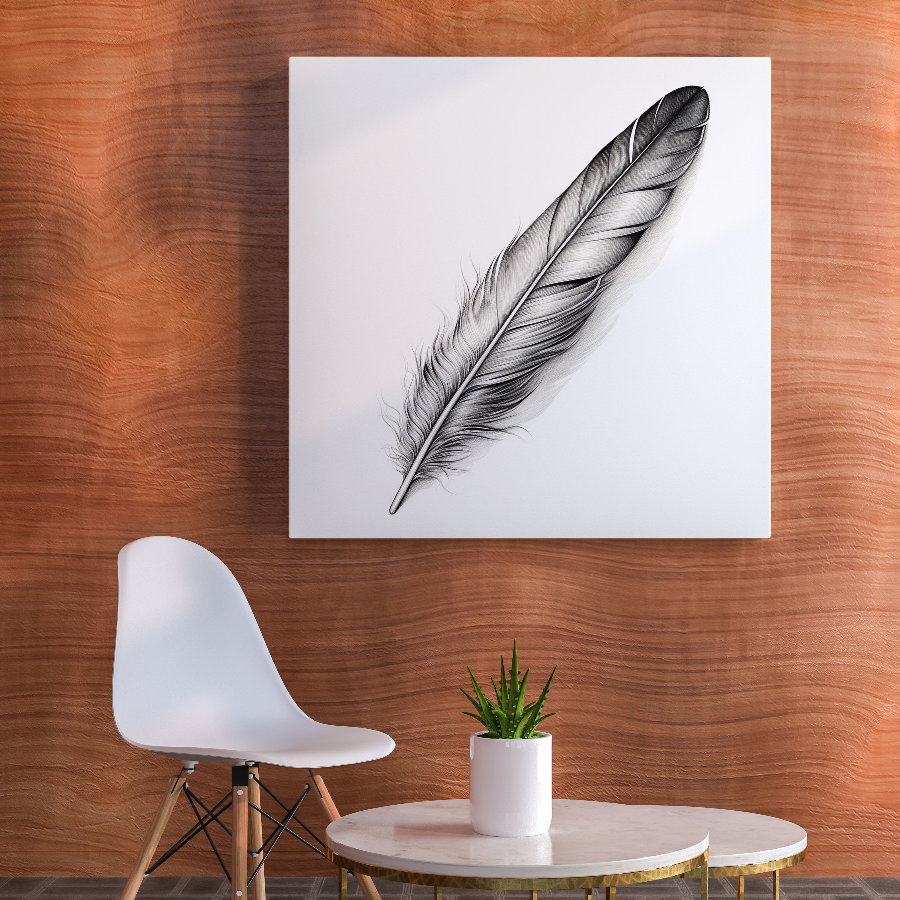 Charcoal Feather Canvas Print - Feather, Detailed Feather, Wall Decoration, Realistic Charcoal Drawing