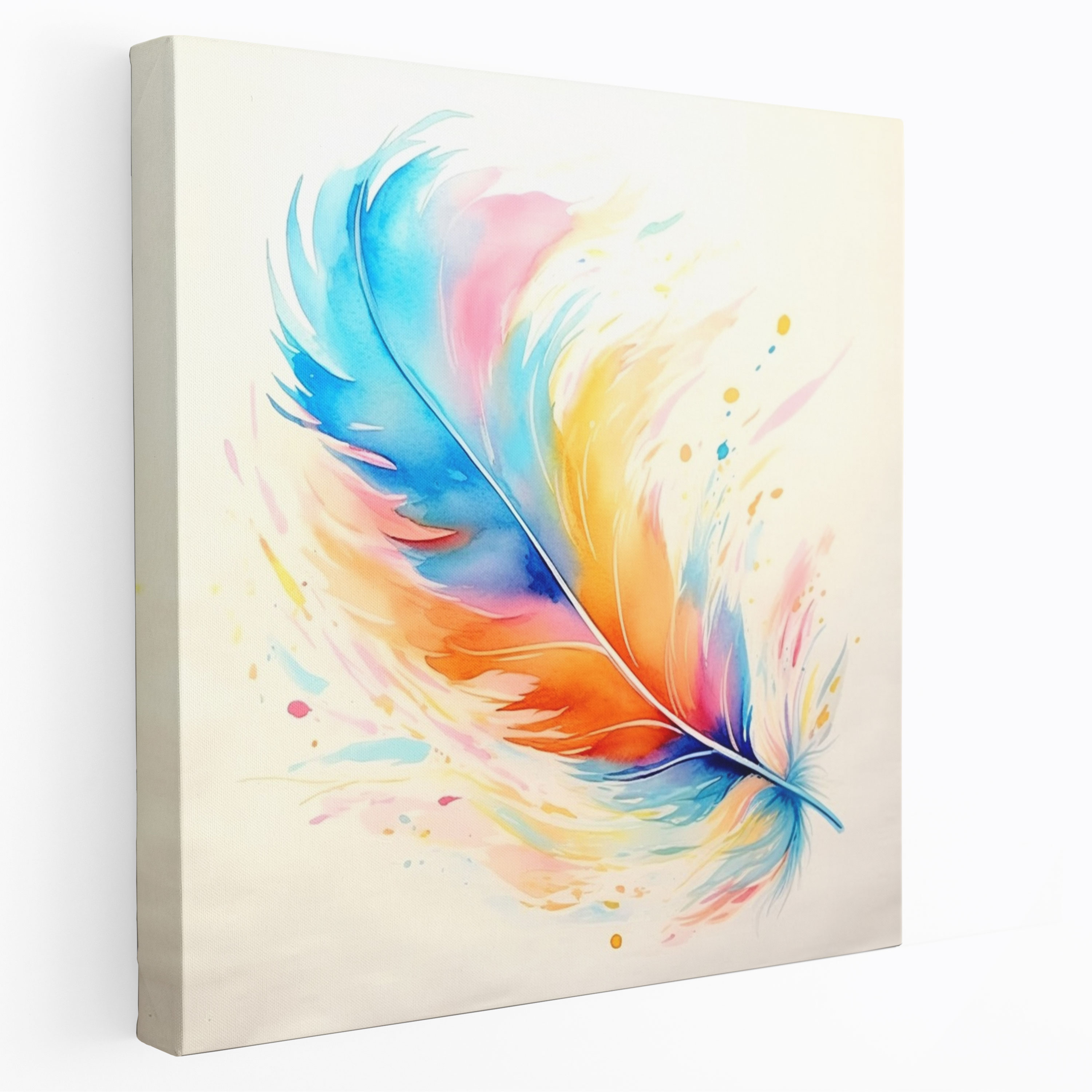 Feather Canvas Print - Vibrant Watercolor Wall Art - Feather, Watercolor Painting, Canvas, Wall Decoration