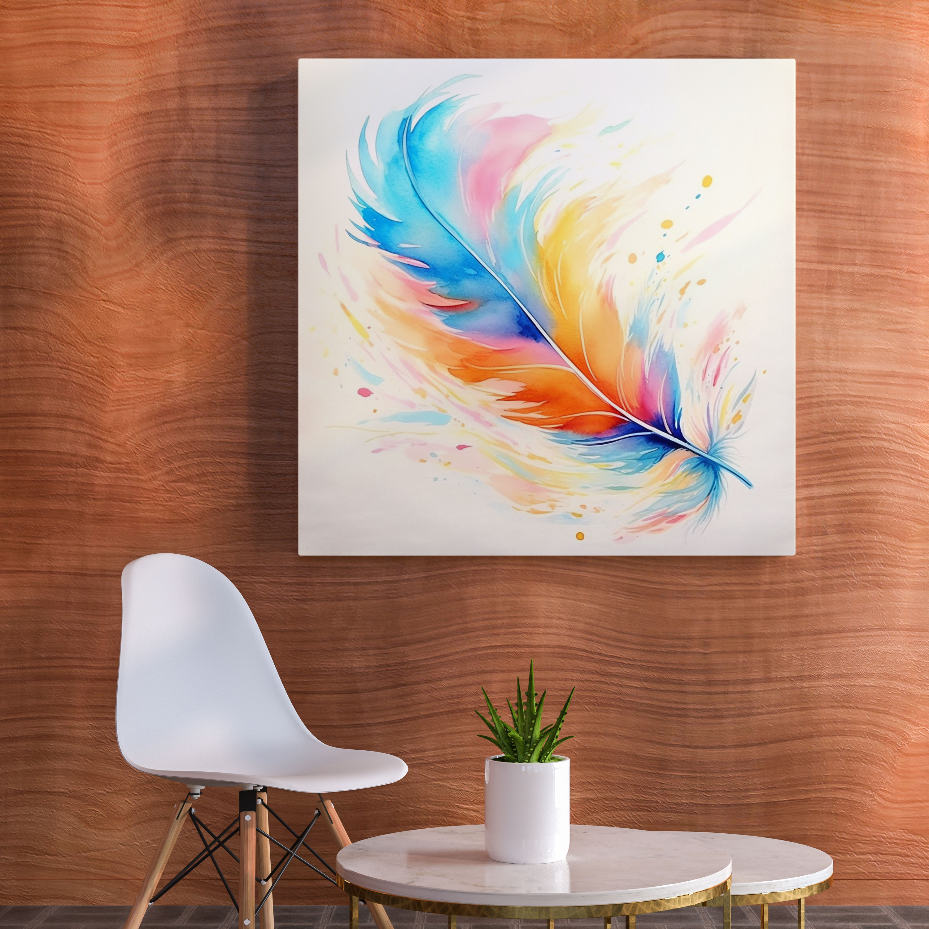 Feather Canvas Print - Vibrant Watercolor Wall Art - Feather, Watercolor Painting, Canvas, Wall Decoration