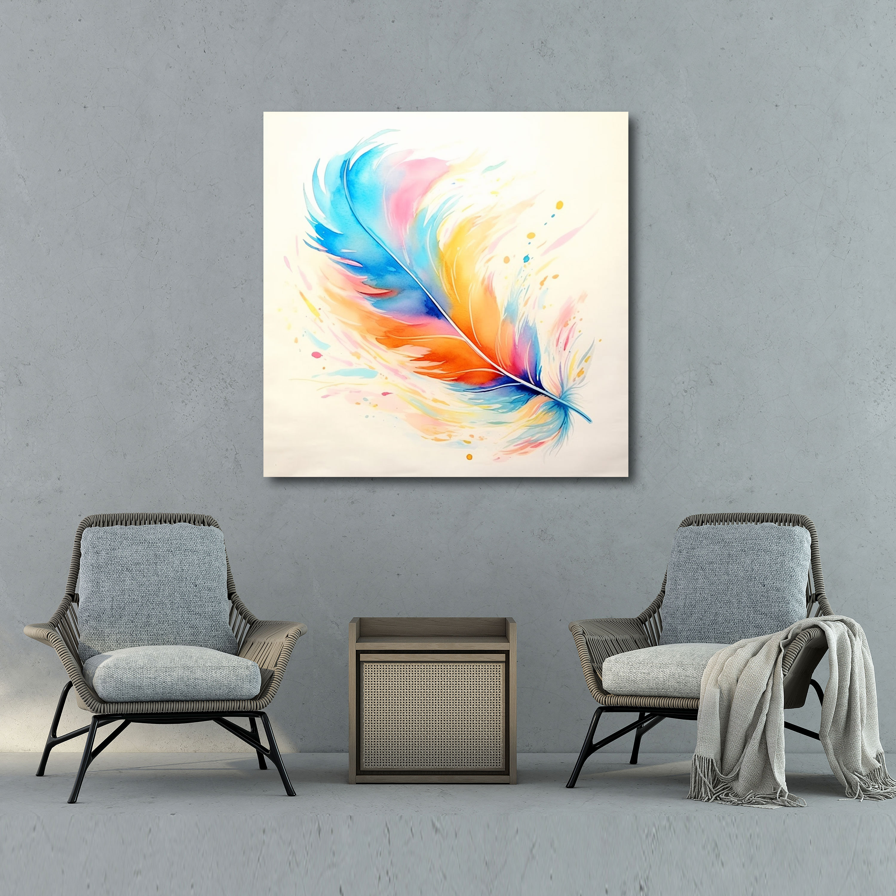 Feather Canvas Print - Vibrant Watercolor Wall Art - Feather, Watercolor Painting, Canvas, Wall Decoration