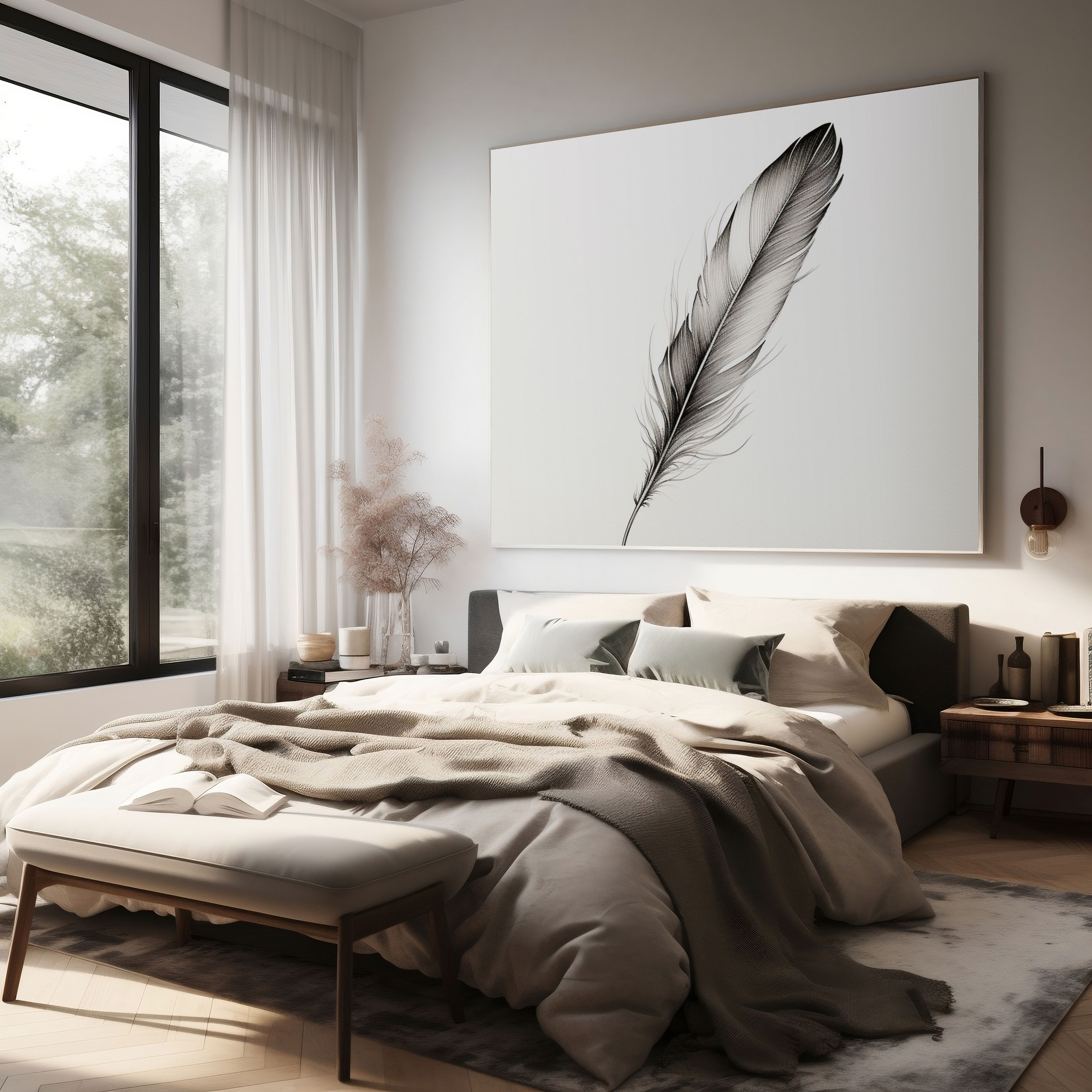 Feather Canvas Print - Minimalist Ink Wall Art - Feather, Wall Decoration, Canvas Wall Art, Canvas Print