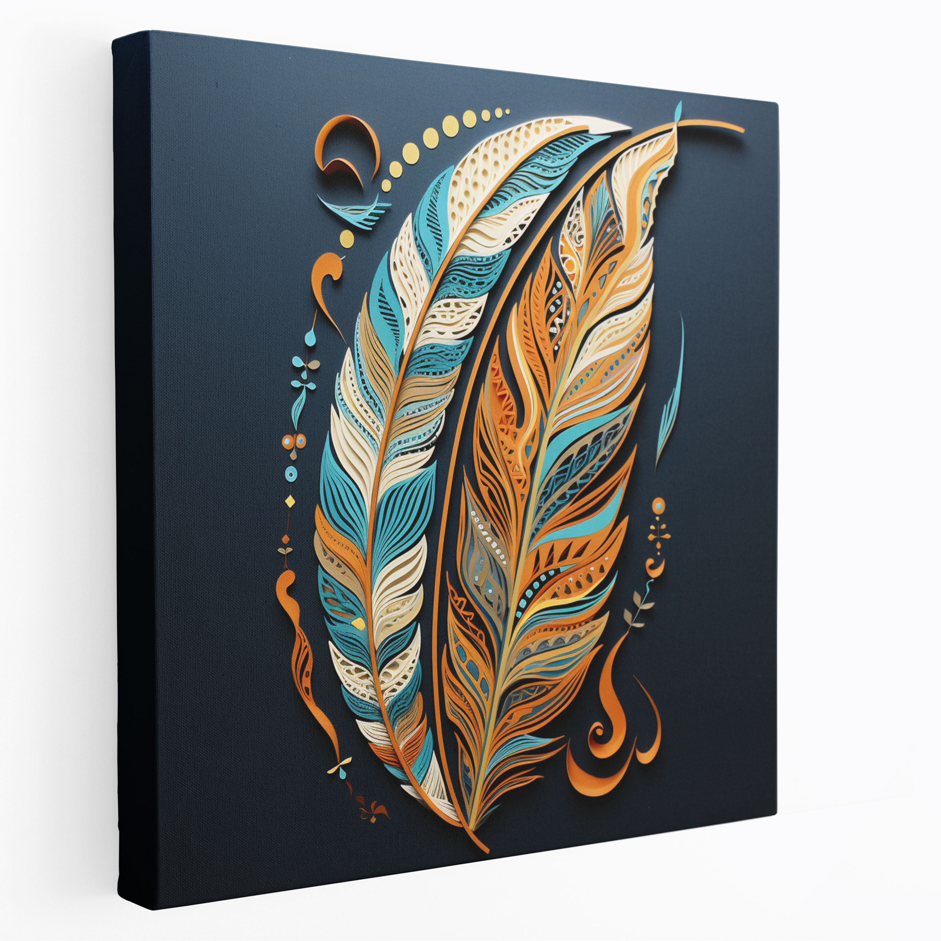 Feather Canvas Print - Geometric Paper-Cut Wall Art - Feather, Feather, Home Decoration, Geometric Paper-Cut Illustration