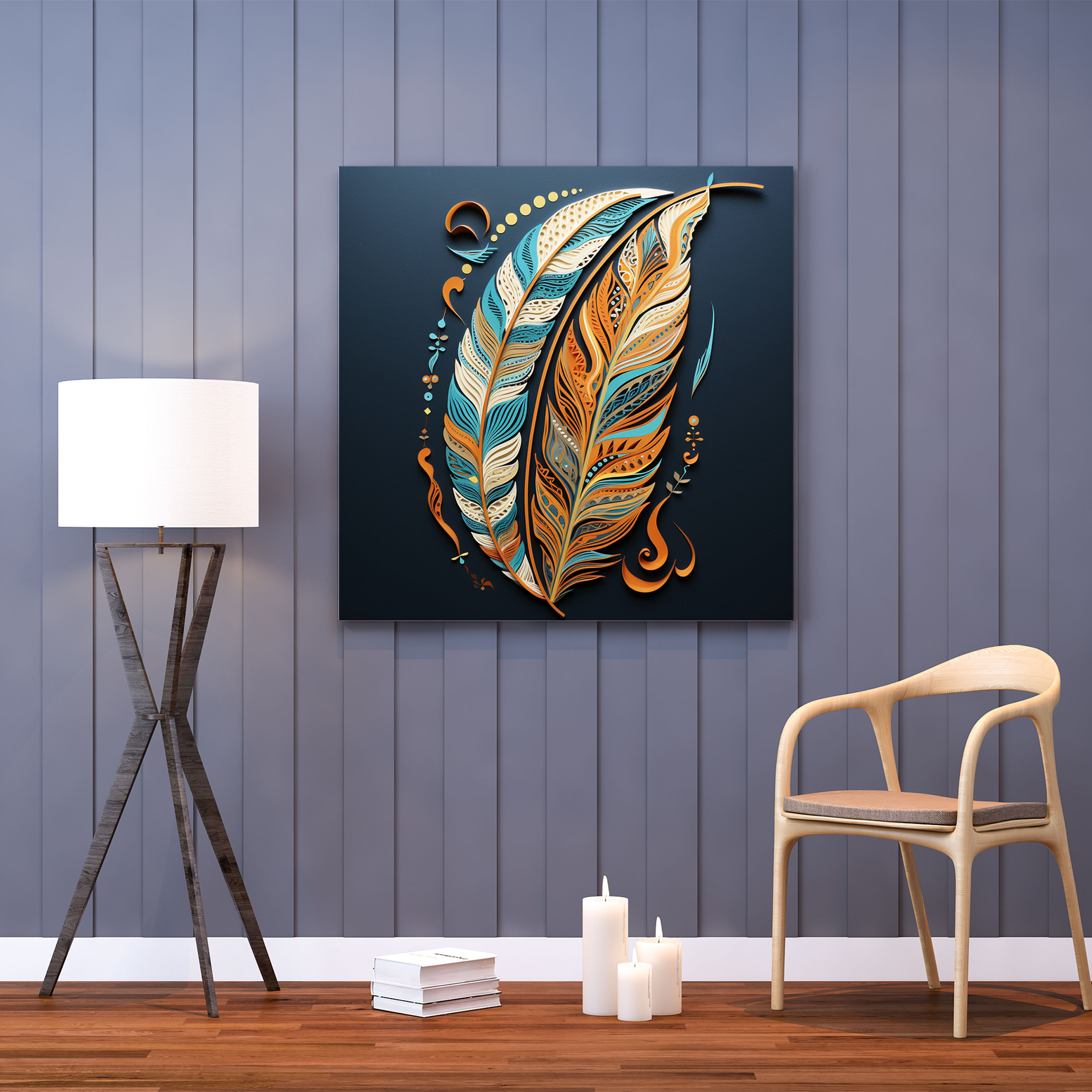 Feather Canvas Print - Geometric Paper-Cut Wall Art - Feather, Feather, Home Decoration, Geometric Paper-Cut Illustration