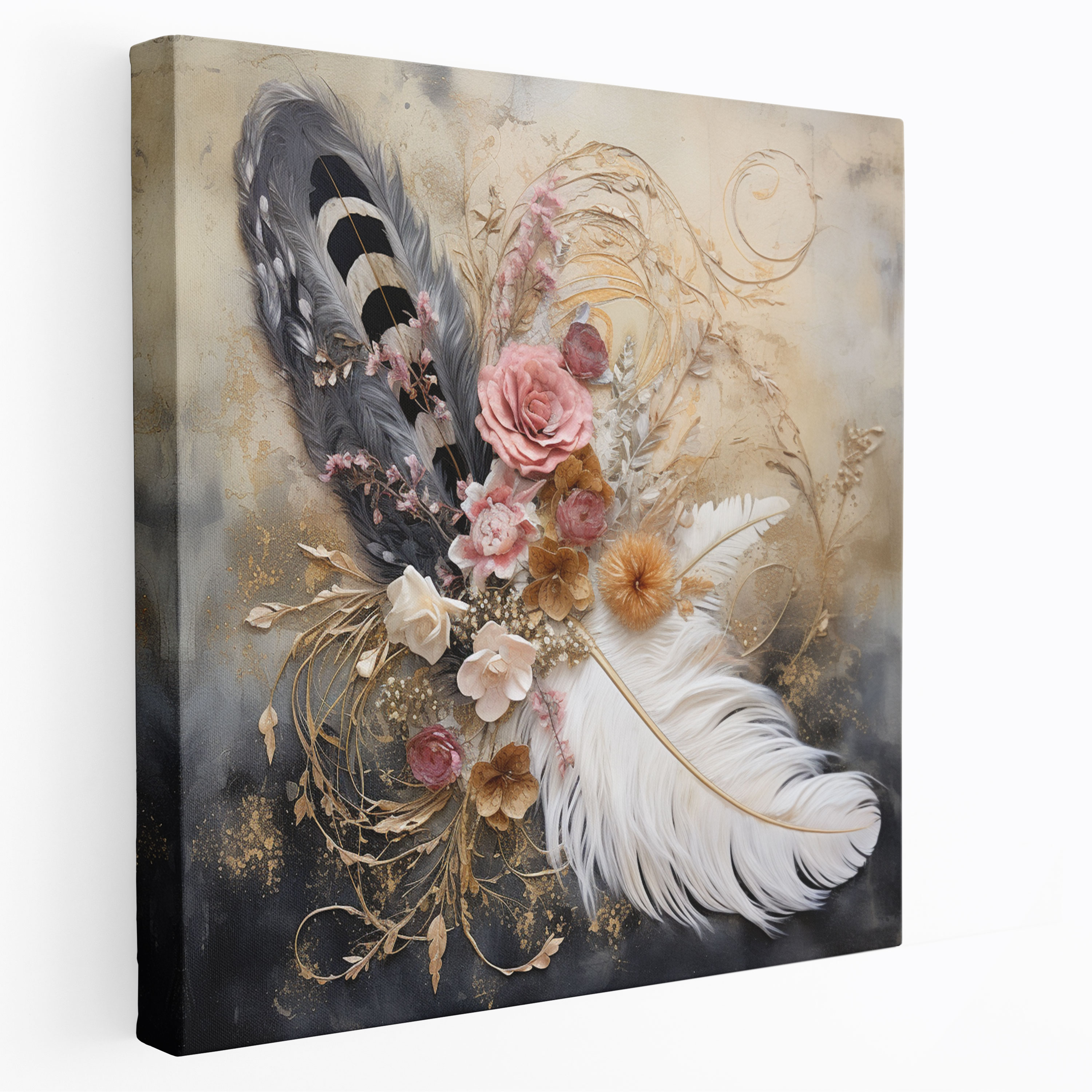 Feather Wall Art - Romantic Mixed Media Canvas Print - Feather, Feather, Canvas Wall Art, Wall Decoration
