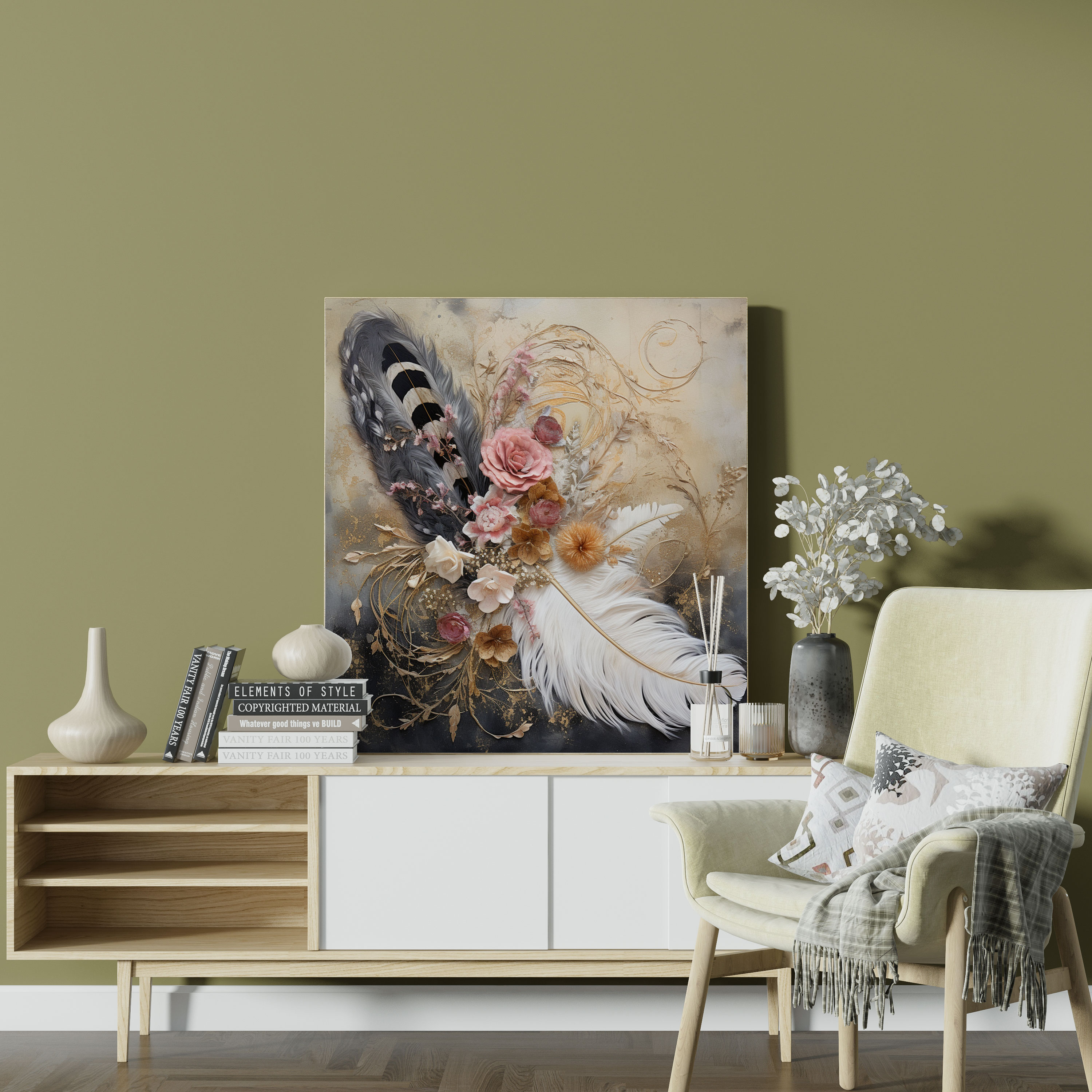 Feather Wall Art - Romantic Mixed Media Canvas Print - Feather, Feather, Canvas Wall Art, Wall Decoration