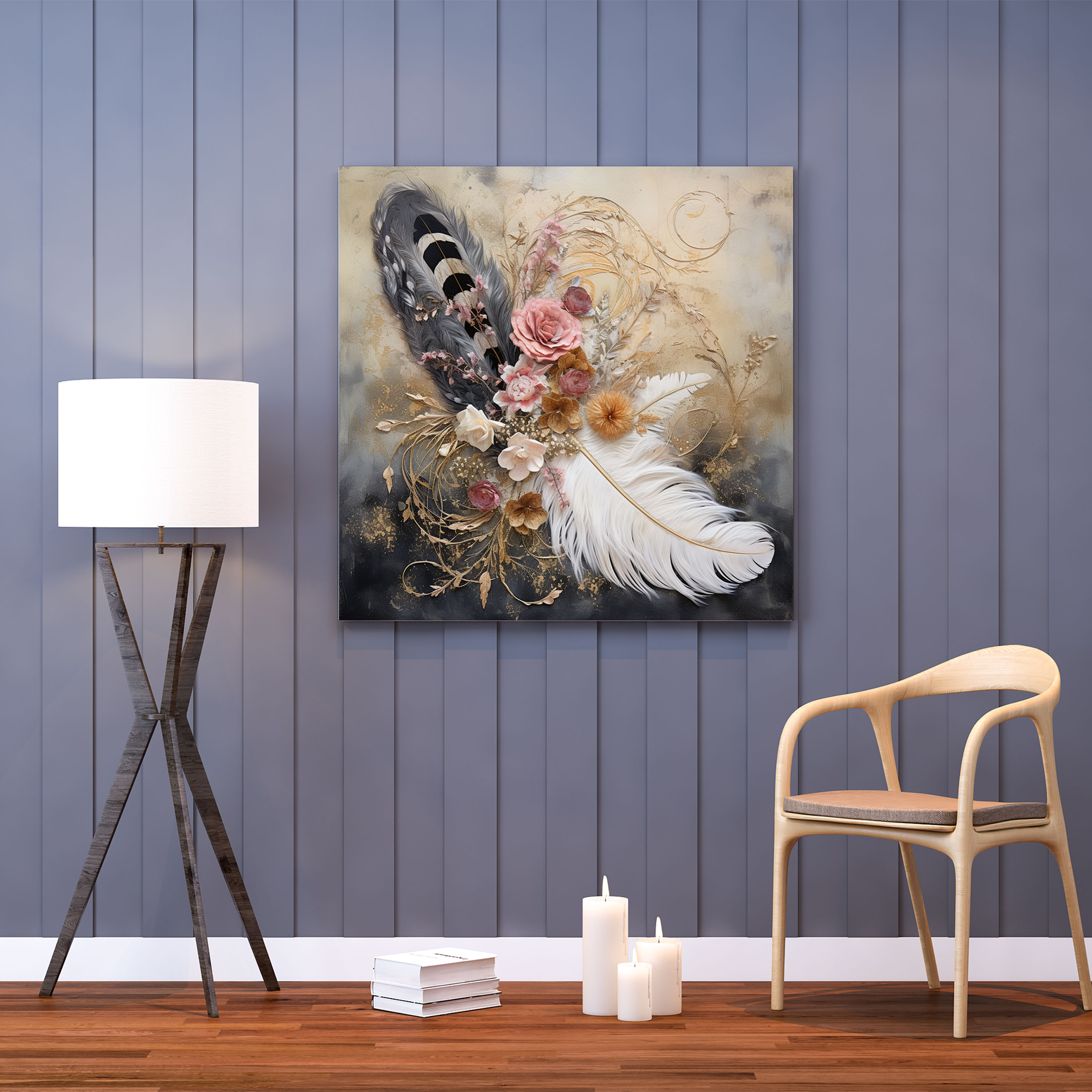 Feather Wall Art - Romantic Mixed Media Canvas Print - Feather, Feather, Canvas Wall Art, Wall Decoration