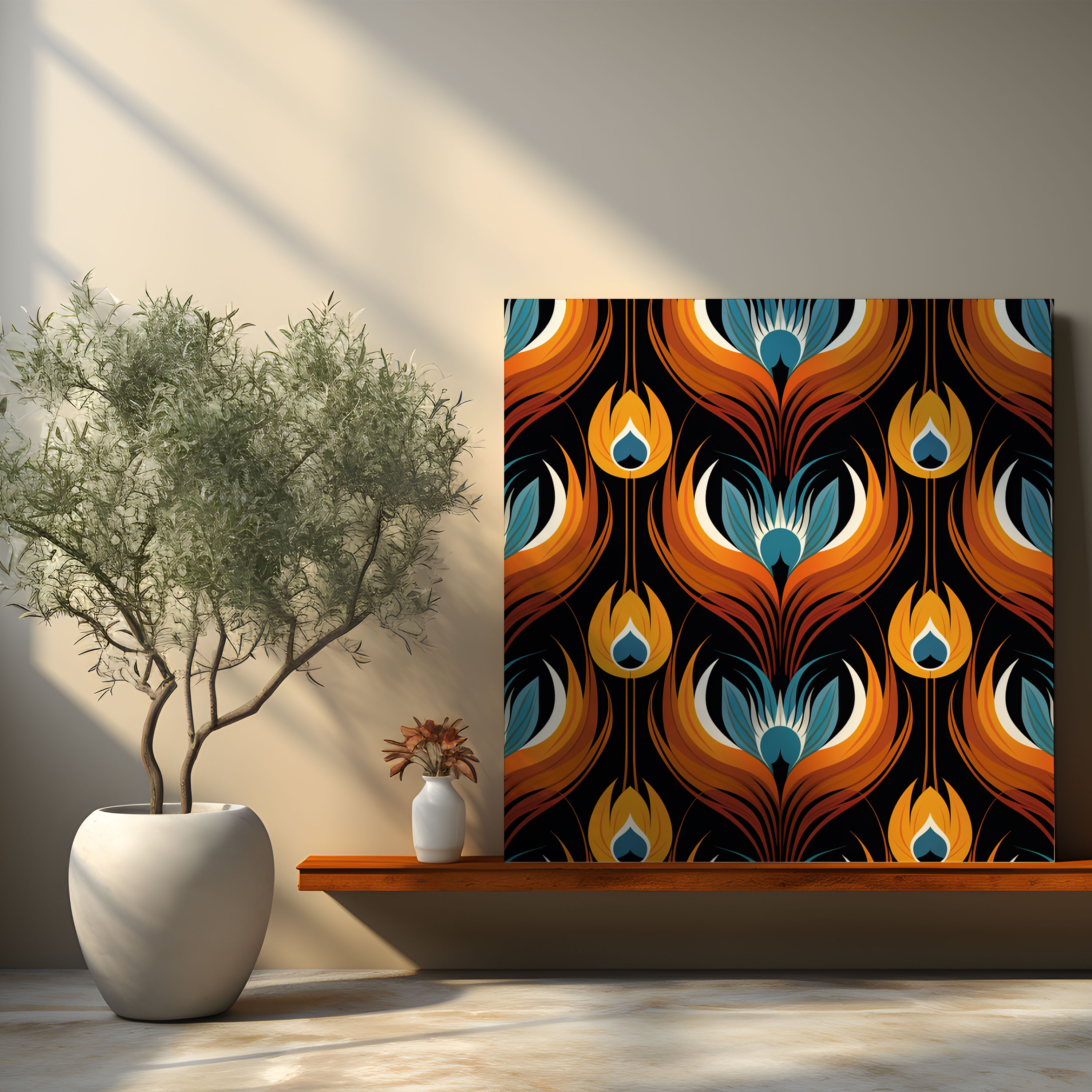 Geometric Feather Canvas Print - Feather, Symmetrical, Wall Art, Canvas Print