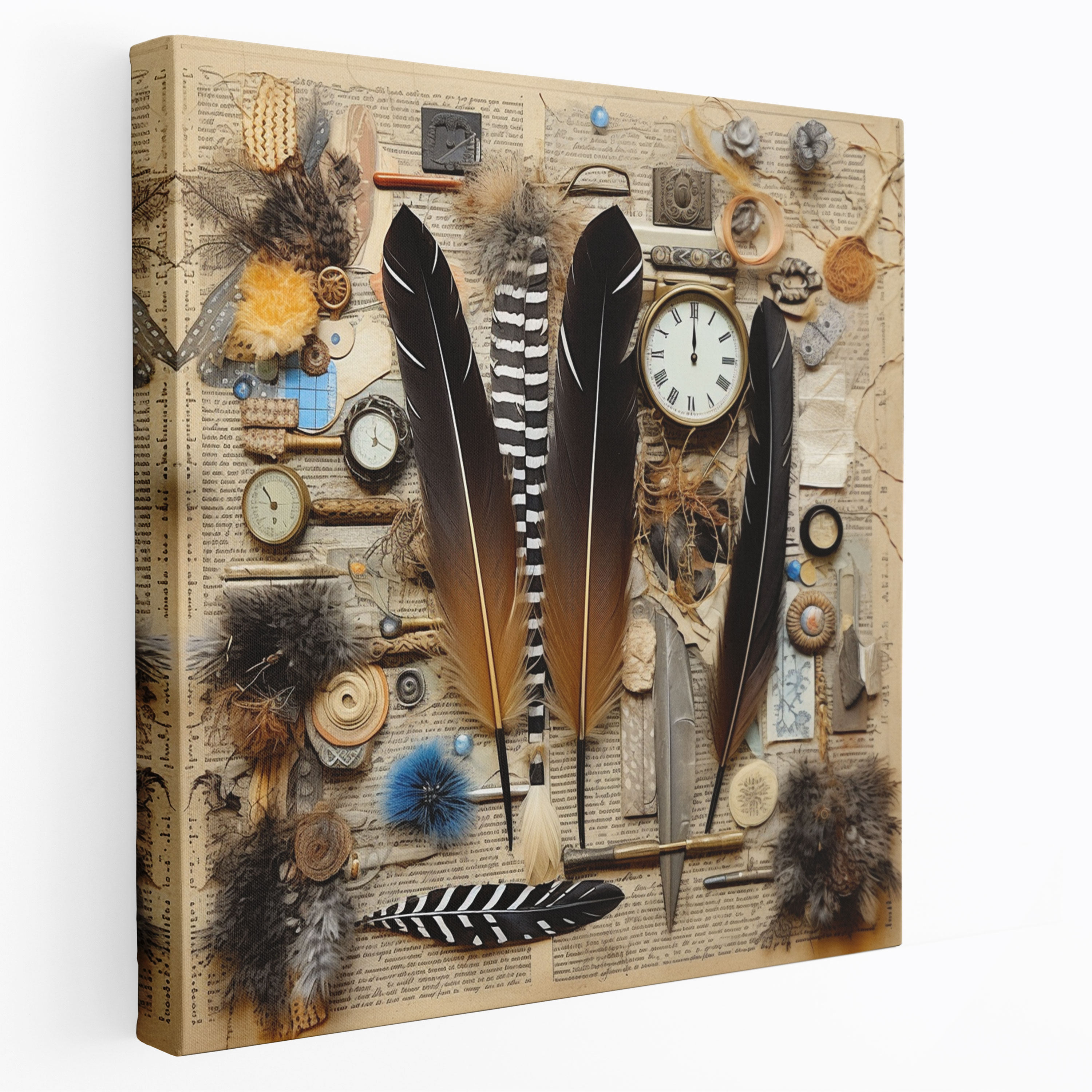 Vintage Feather Canvas Print - Feather, Vintage Collage, Wall Decoration, Vintage Vibe